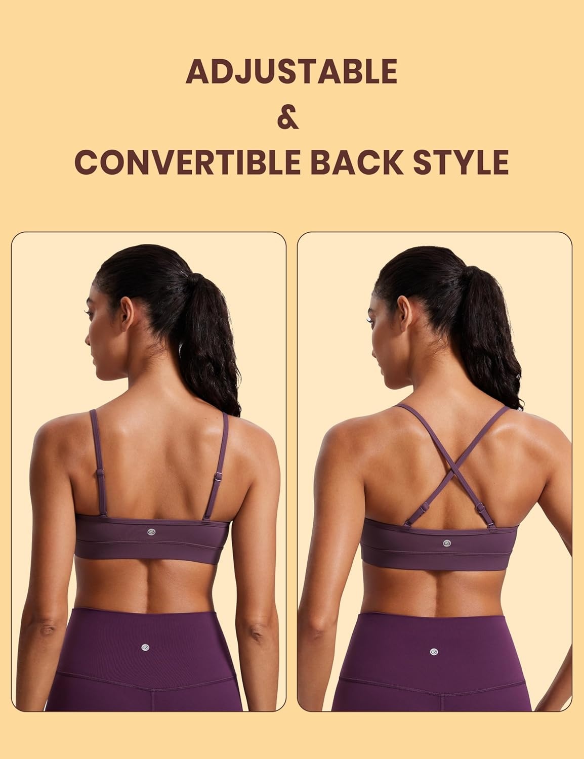 image:imageCRZ YOGA Butterluxe VNeck Sports Bras for Women Adjustable Thin Straps Padded Yoga Top Basic Wireless CamisoleGrape Thistle Purple