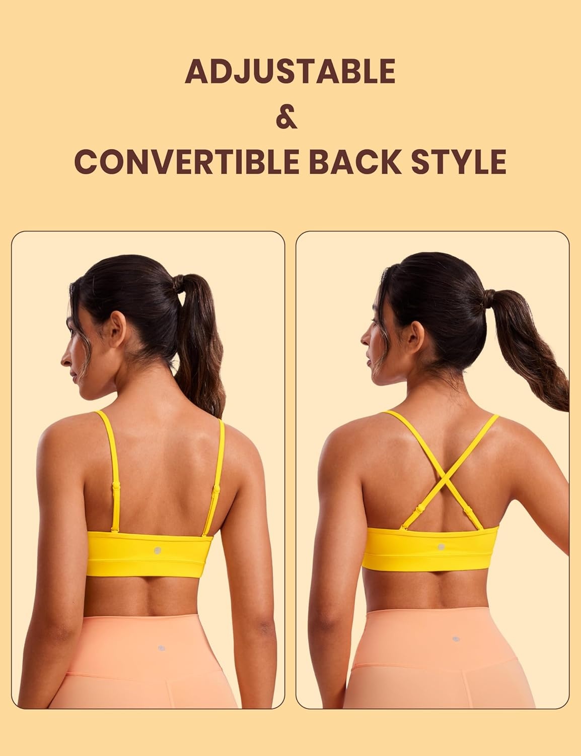 image:imageCRZ YOGA Butterluxe VNeck Sports Bras for Women Adjustable Thin Straps Padded Yoga Top Basic Wireless CamisoleHigh Visibility Yellow