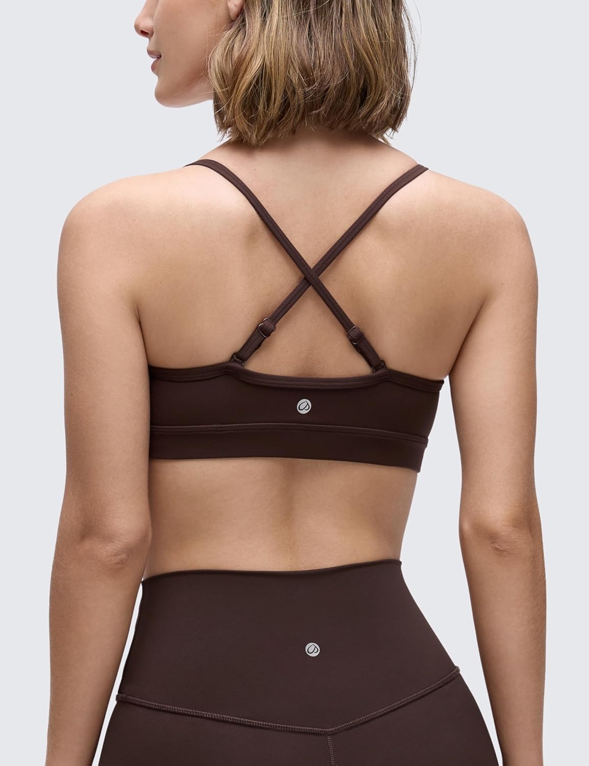 image:imageCRZ YOGA Butterluxe VNeck Sports Bras for Women Adjustable Thin Straps Padded Yoga Top Basic Wireless CamisoleHot Fudge Brown