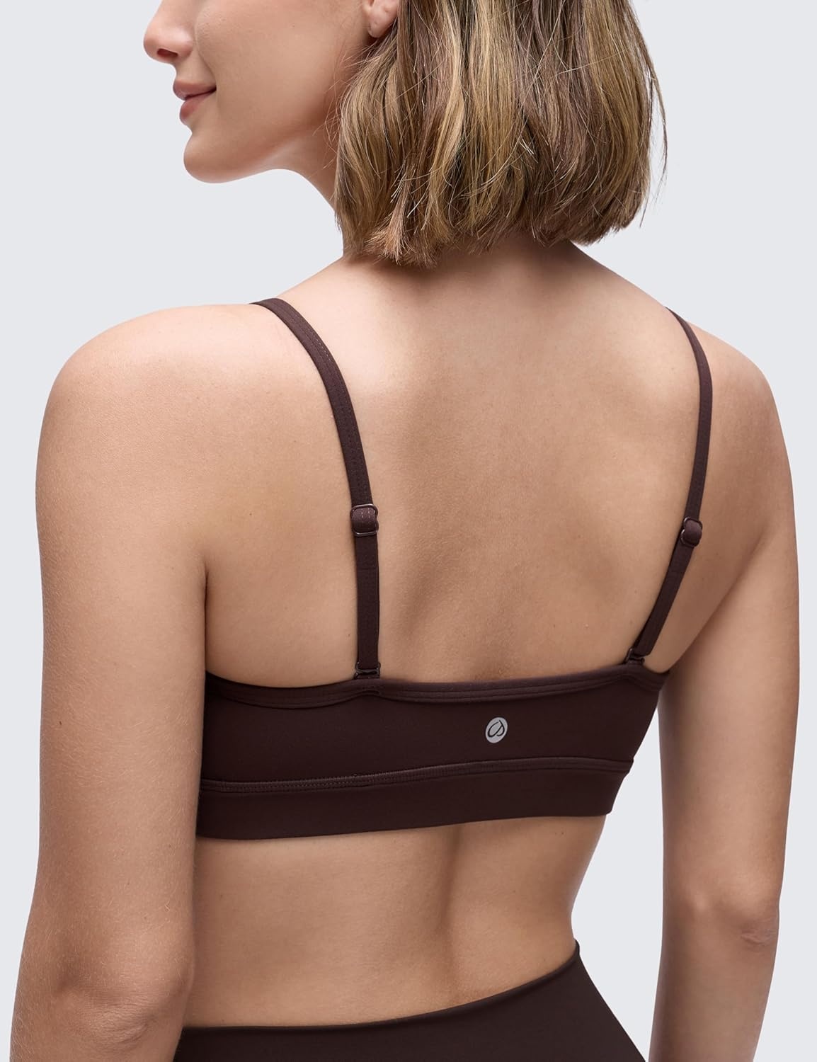 image:imageCRZ YOGA Butterluxe VNeck Sports Bras for Women Adjustable Thin Straps Padded Yoga Top Basic Wireless CamisoleHot Fudge Brown