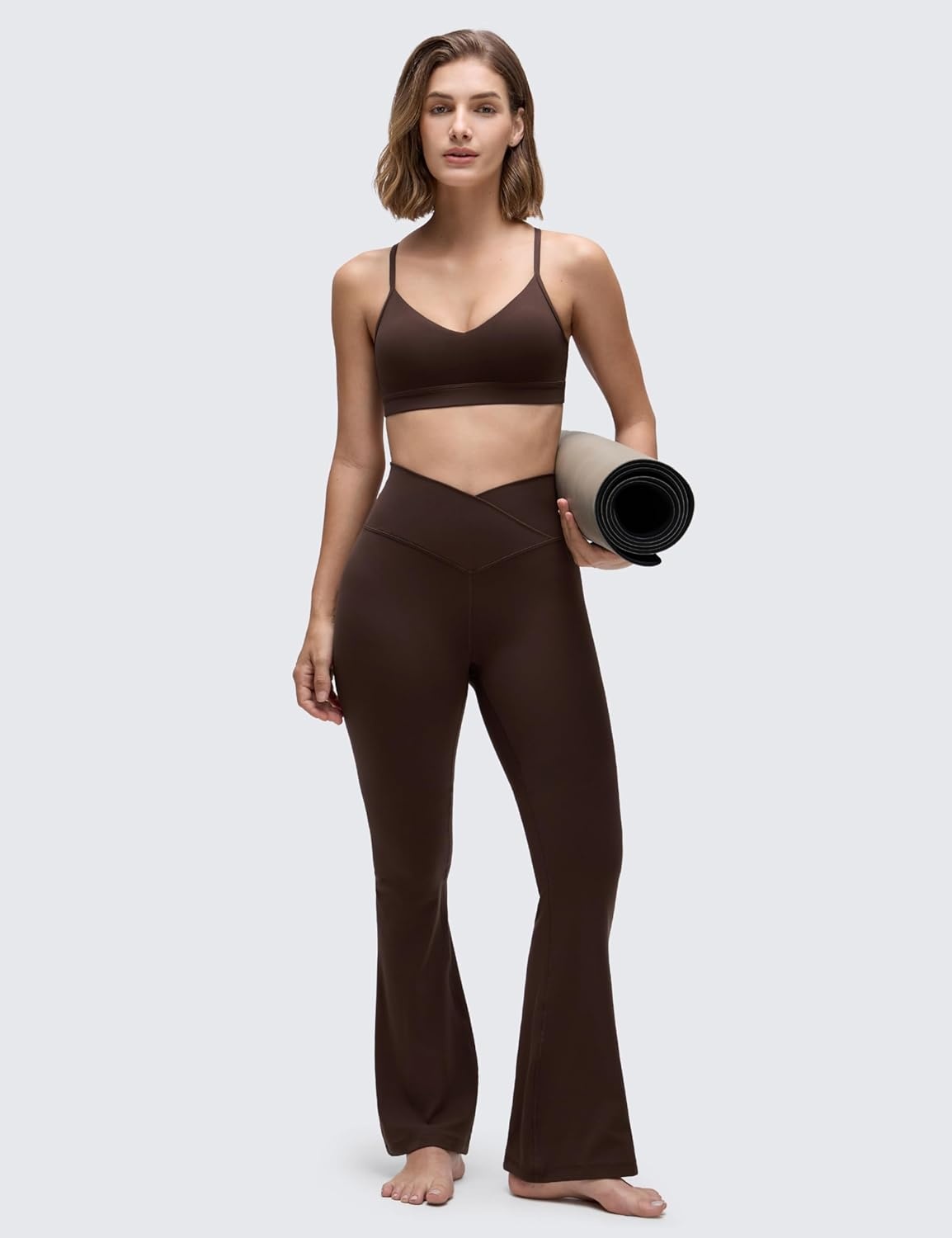 image:imageCRZ YOGA Butterluxe VNeck Sports Bras for Women Adjustable Thin Straps Padded Yoga Top Basic Wireless CamisoleHot Fudge Brown