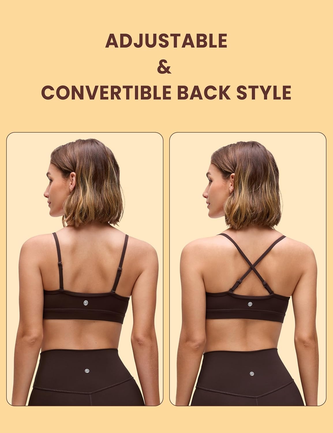 image:imageCRZ YOGA Butterluxe VNeck Sports Bras for Women Adjustable Thin Straps Padded Yoga Top Basic Wireless CamisoleHot Fudge Brown