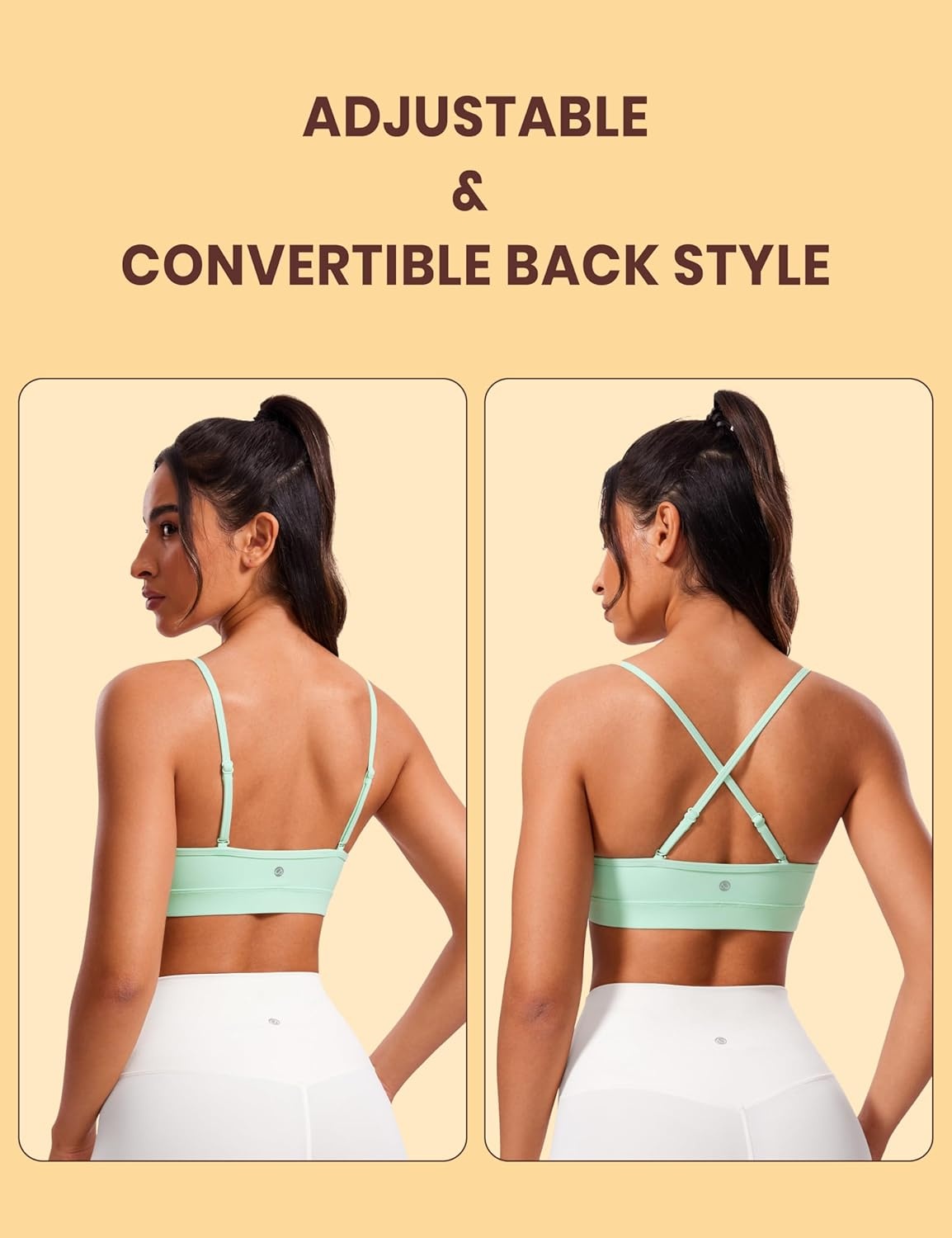 image:imageCRZ YOGA Butterluxe VNeck Sports Bras for Women Adjustable Thin Straps Padded Yoga Top Basic Wireless CamisoleMint Moment