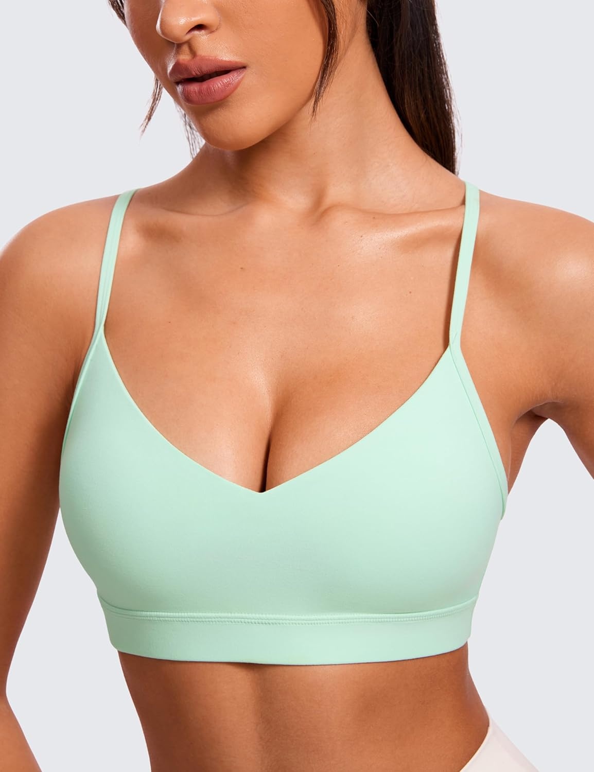 image:imageCRZ YOGA Butterluxe VNeck Sports Bras for Women Adjustable Thin Straps Padded Yoga Top Basic Wireless CamisoleMint Moment