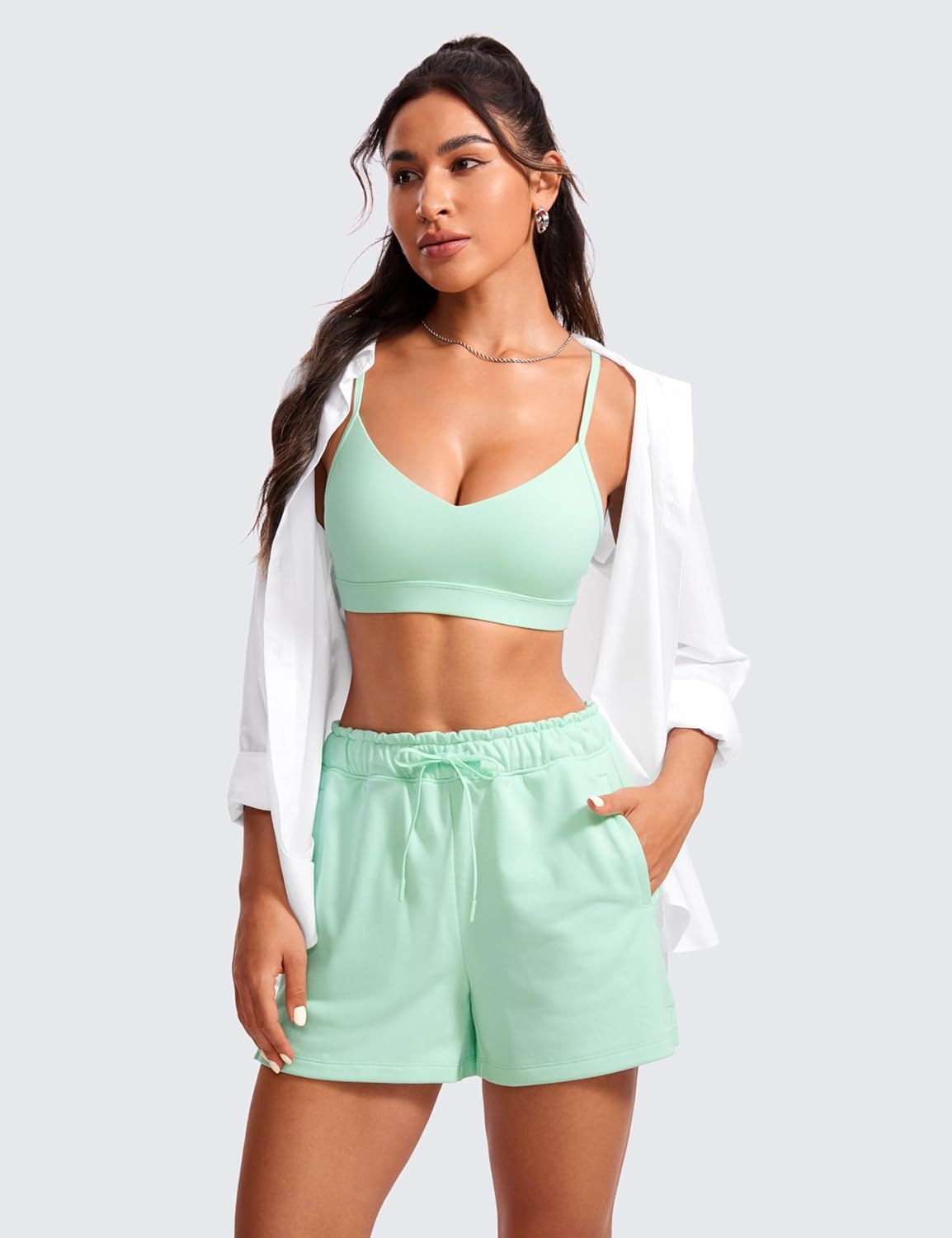 image:imageCRZ YOGA Butterluxe VNeck Sports Bras for Women Adjustable Thin Straps Padded Yoga Top Basic Wireless CamisoleMint Moment
