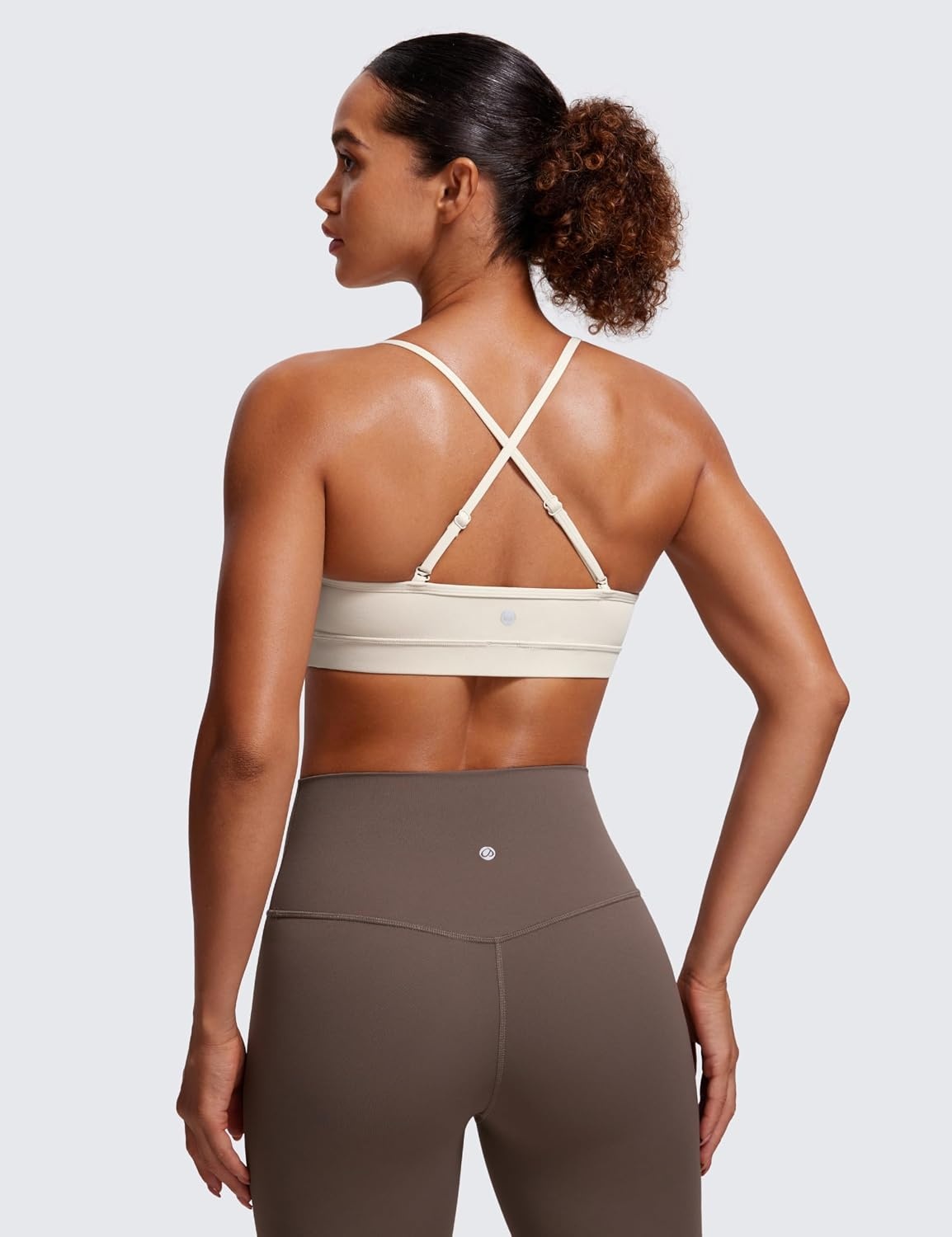 image:imageCRZ YOGA Butterluxe VNeck Sports Bras for Women Adjustable Thin Straps Padded Yoga Top Basic Wireless CamisoleMojave Tan
