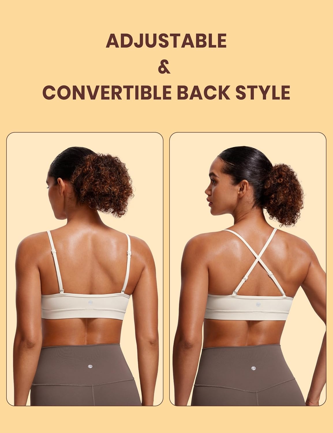 image:imageCRZ YOGA Butterluxe VNeck Sports Bras for Women Adjustable Thin Straps Padded Yoga Top Basic Wireless CamisoleMojave Tan