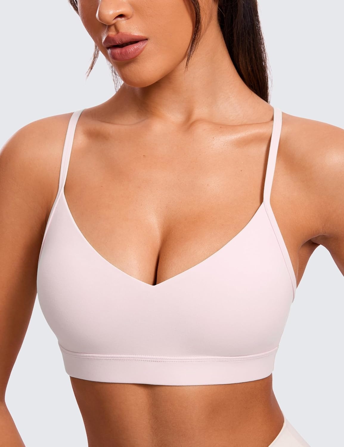 image:imageCRZ YOGA Butterluxe VNeck Sports Bras for Women Adjustable Thin Straps Padded Yoga Top Basic Wireless CamisoleStrawberry Pink