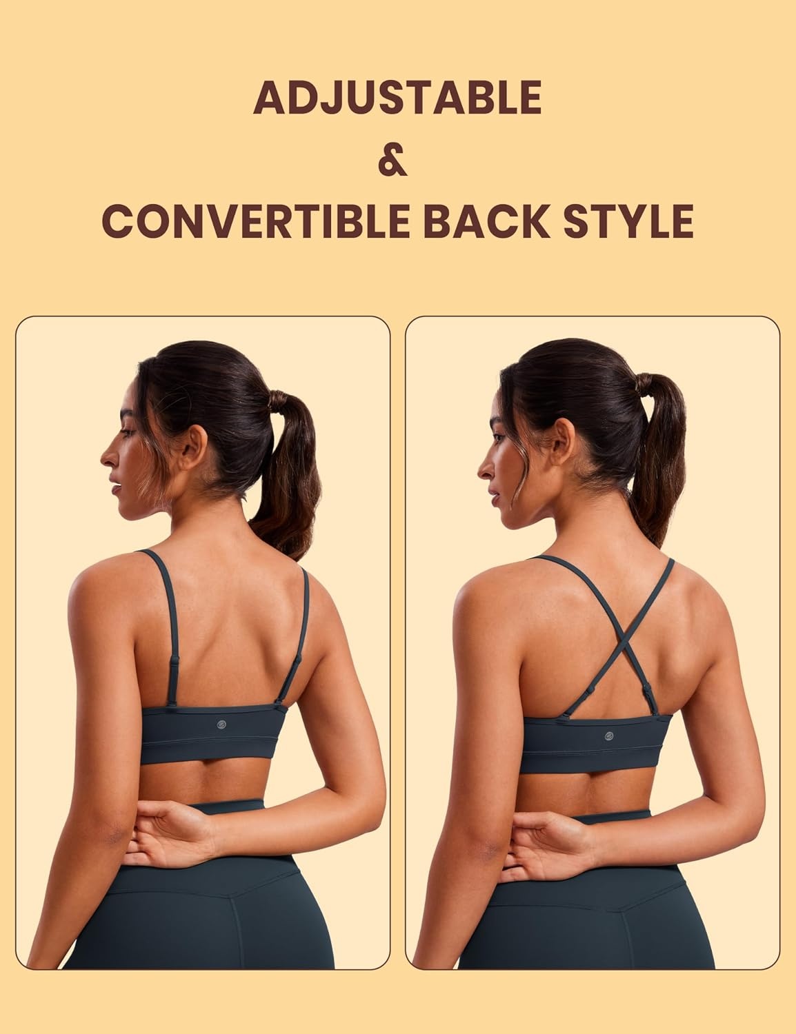image:imageCRZ YOGA Butterluxe VNeck Sports Bras for Women Adjustable Thin Straps Padded Yoga Top Basic Wireless CamisoleTrue Navy