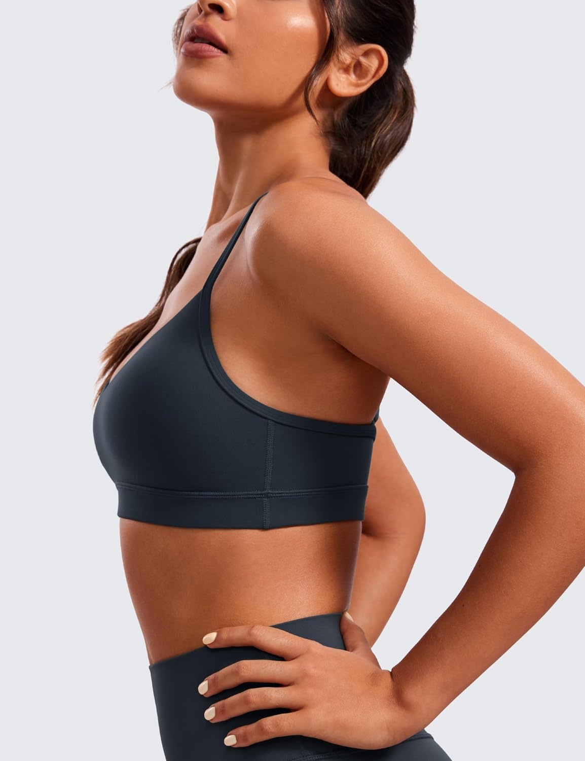 image:imageCRZ YOGA Butterluxe VNeck Sports Bras for Women Adjustable Thin Straps Padded Yoga Top Basic Wireless CamisoleTrue Navy