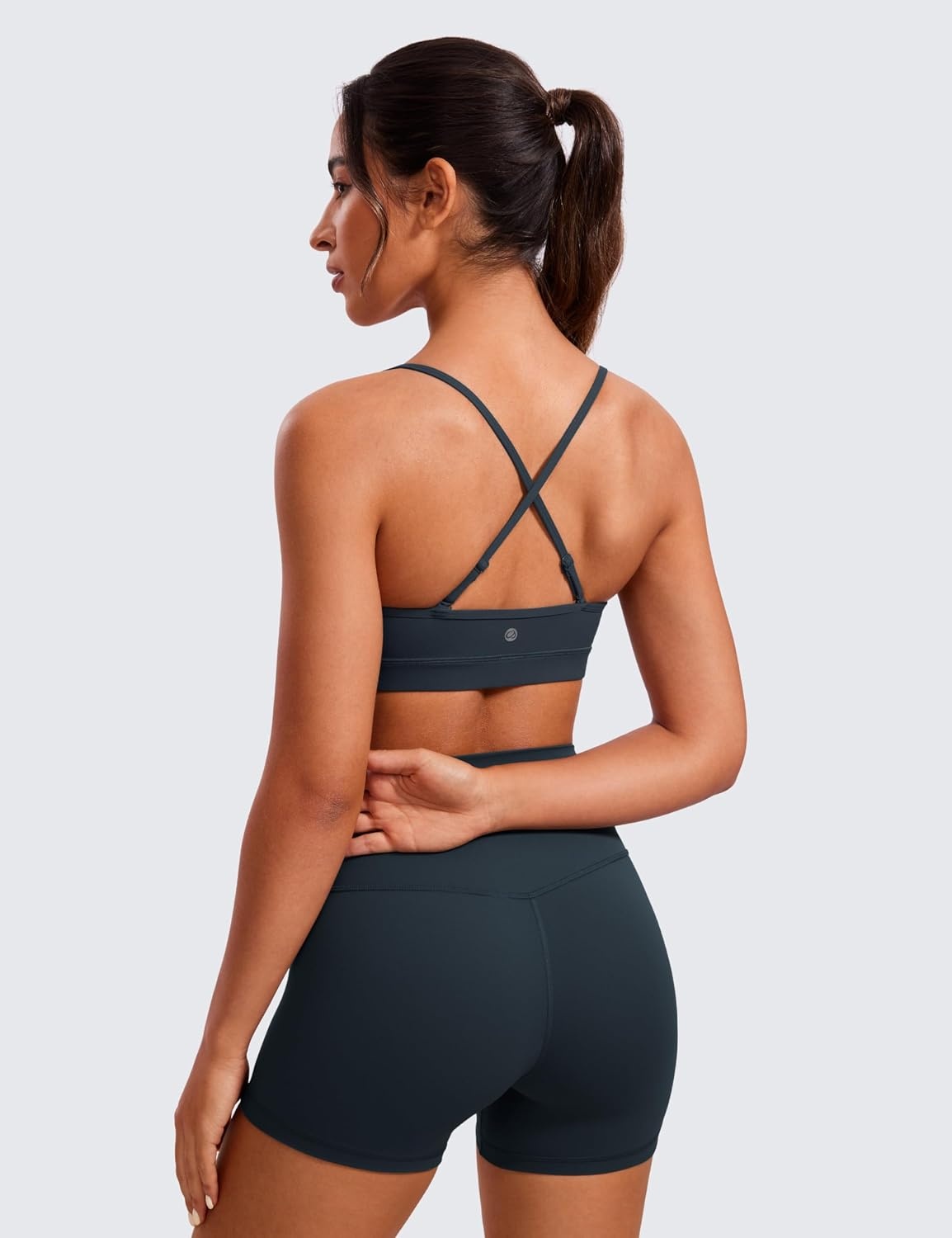 image:imageCRZ YOGA Butterluxe VNeck Sports Bras for Women Adjustable Thin Straps Padded Yoga Top Basic Wireless CamisoleTrue Navy