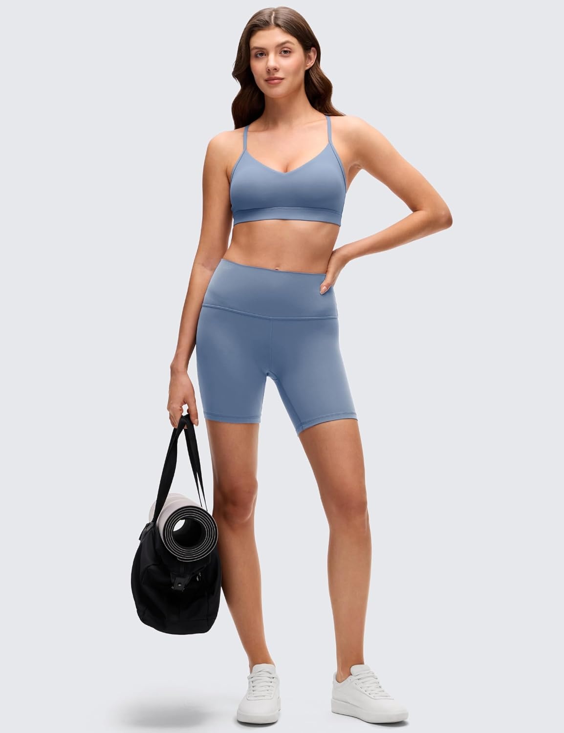 image:imageCRZ YOGA Butterluxe VNeck Sports Bras for Women Adjustable Thin Straps Padded Yoga Top Basic Wireless CamisoleWashed Denim