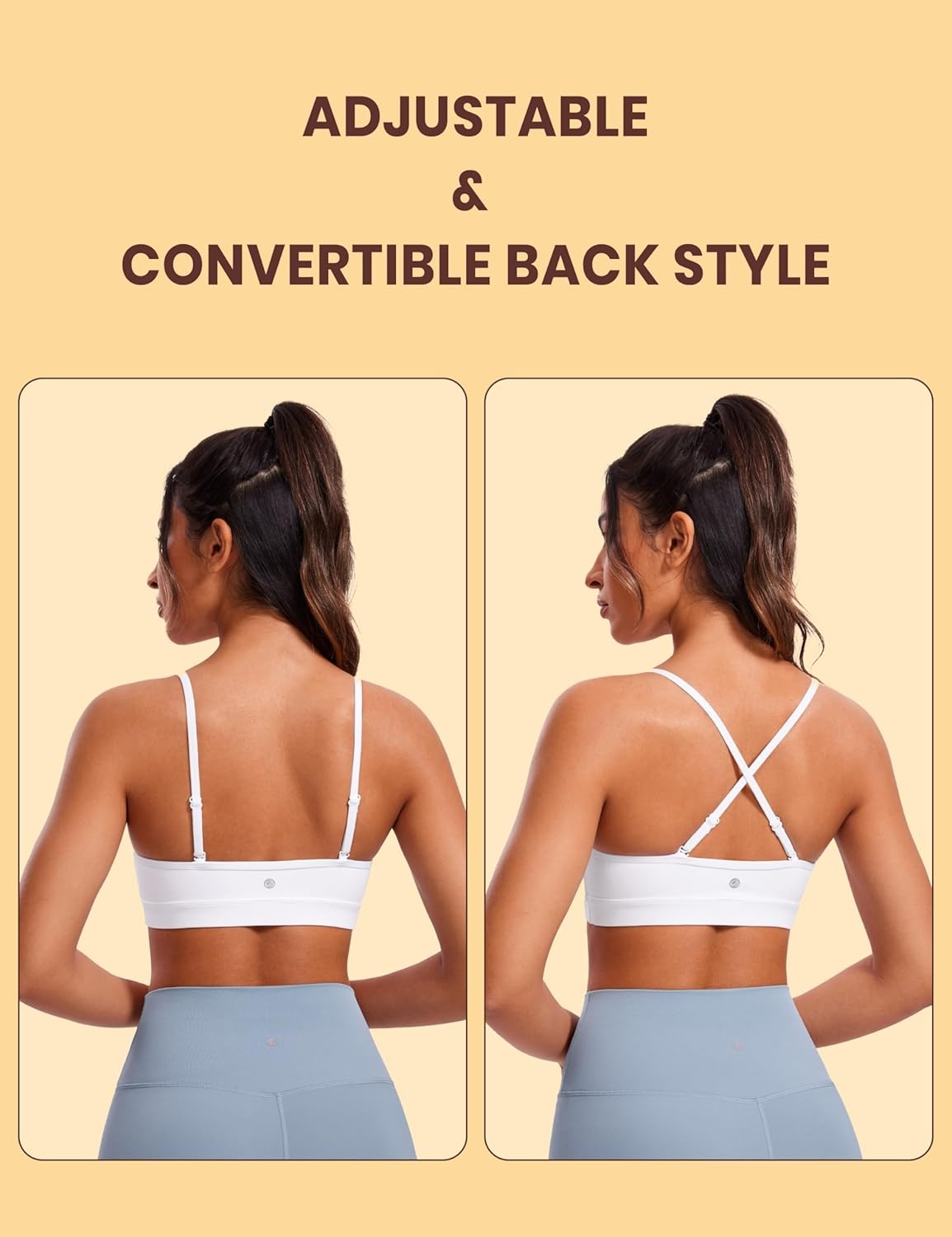 image:imageCRZ YOGA Butterluxe VNeck Sports Bras for Women Adjustable Thin Straps Padded Yoga Top Basic Wireless CamisoleWhite