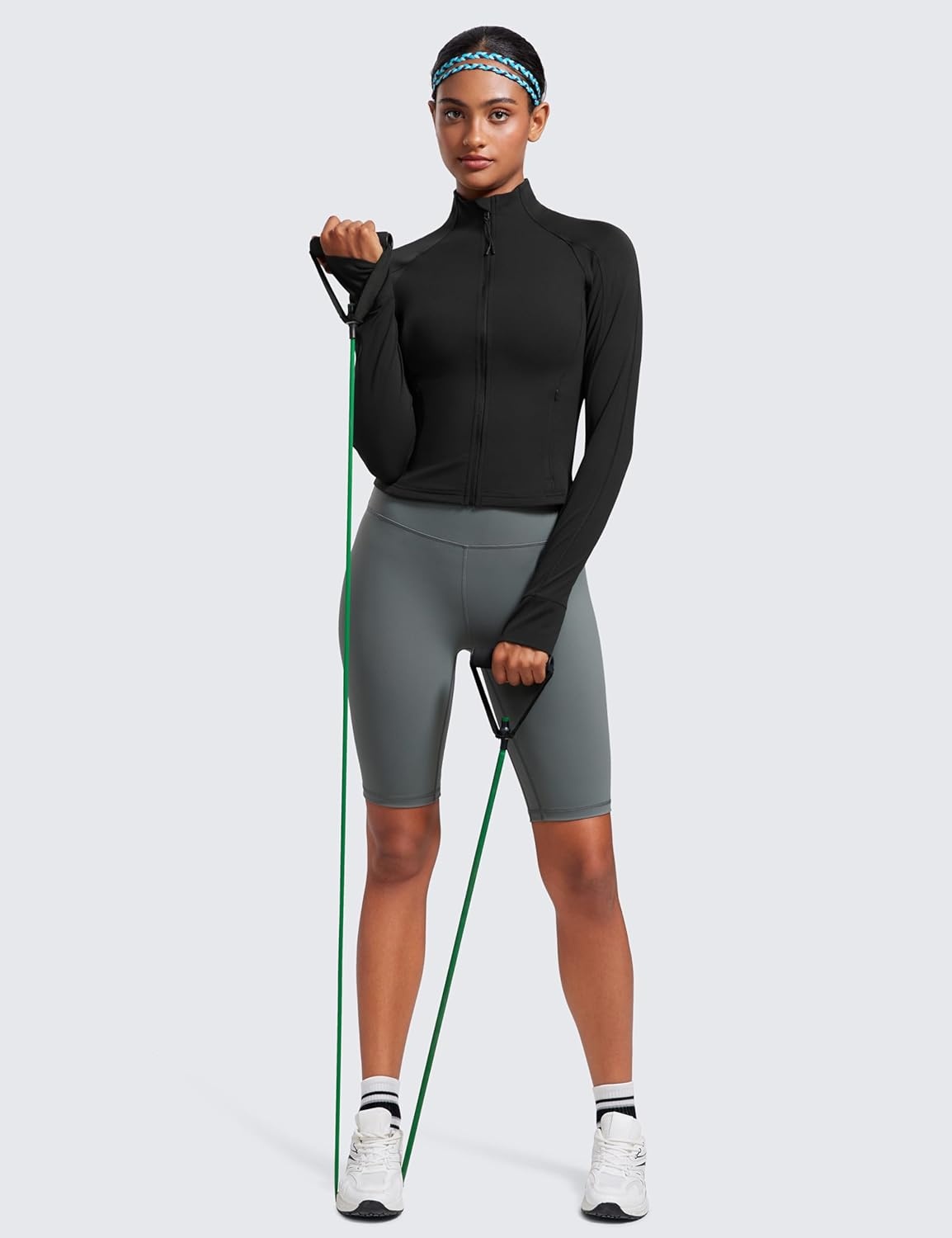 image:imageCRZ YOGA Butterluxe Waist Length Jackets for Women Full Zip Athletic Track Tops with Thumb Holes PocketsBlack