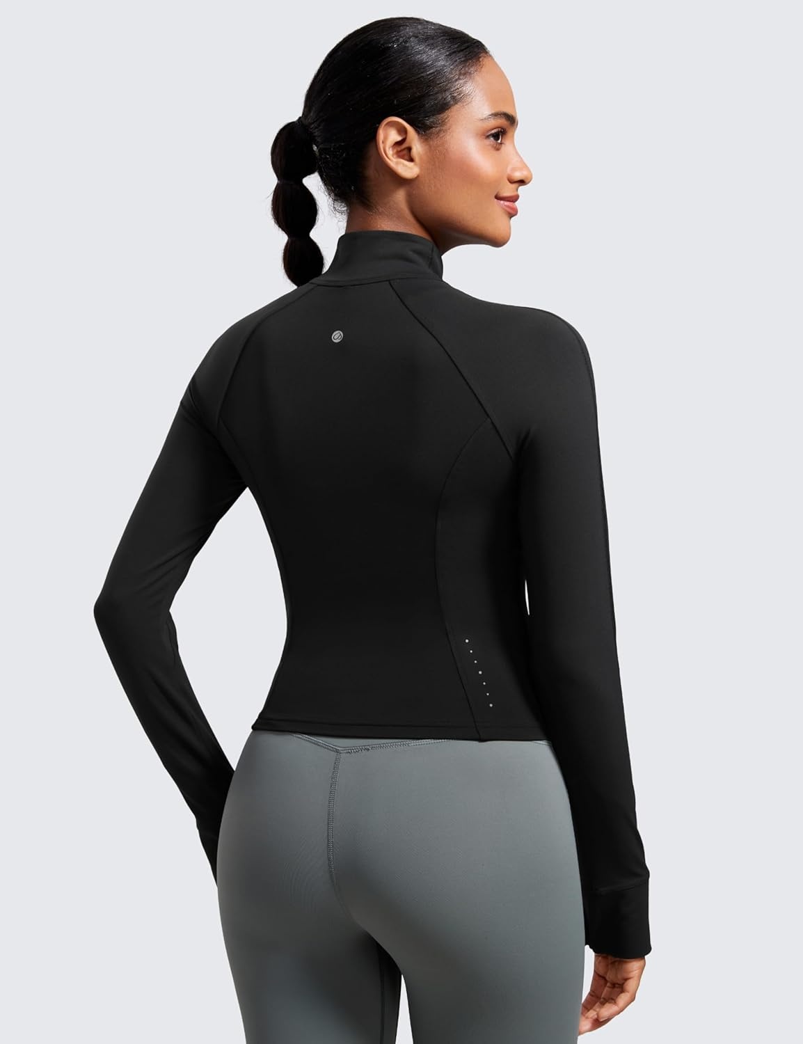 image:imageCRZ YOGA Butterluxe Waist Length Jackets for Women Full Zip Athletic Track Tops with Thumb Holes PocketsBlack