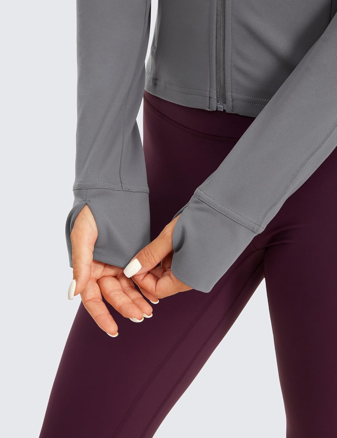 image:imageCRZ YOGA Butterluxe Waist Length Jackets for Women Full Zip Athletic Track Tops with Thumb Holes PocketsDark Carbon