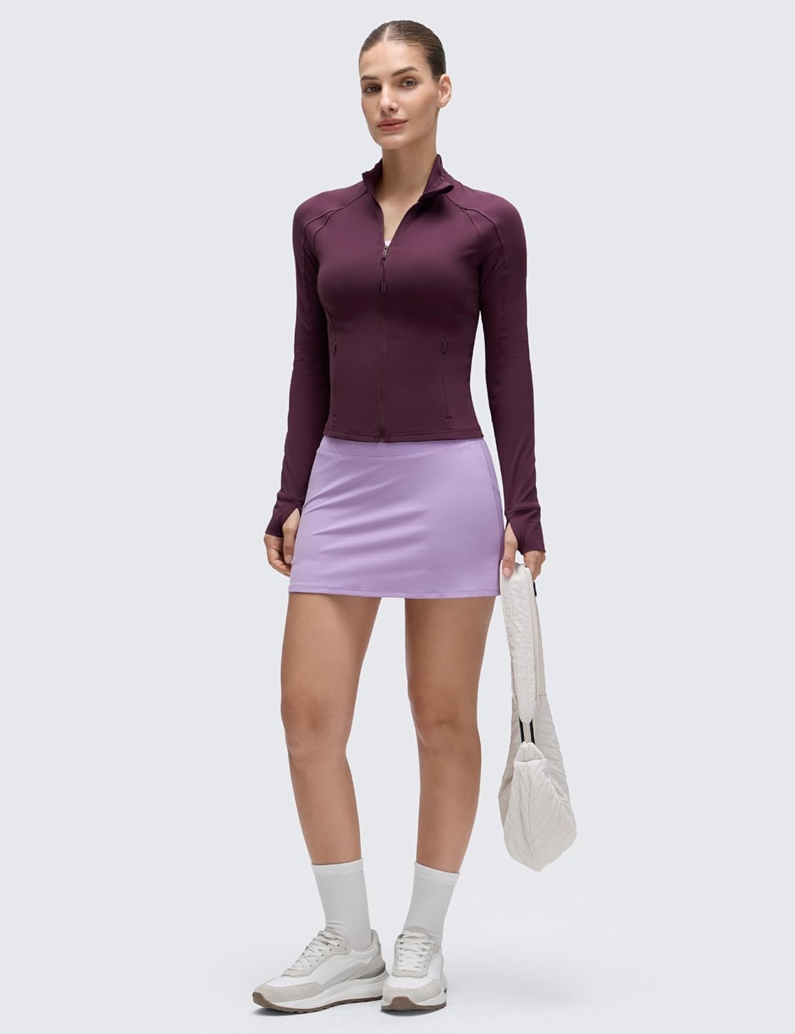 image:imageCRZ YOGA Butterluxe Waist Length Jackets for Women Full Zip Athletic Track Tops with Thumb Holes PocketsDeep Purple
