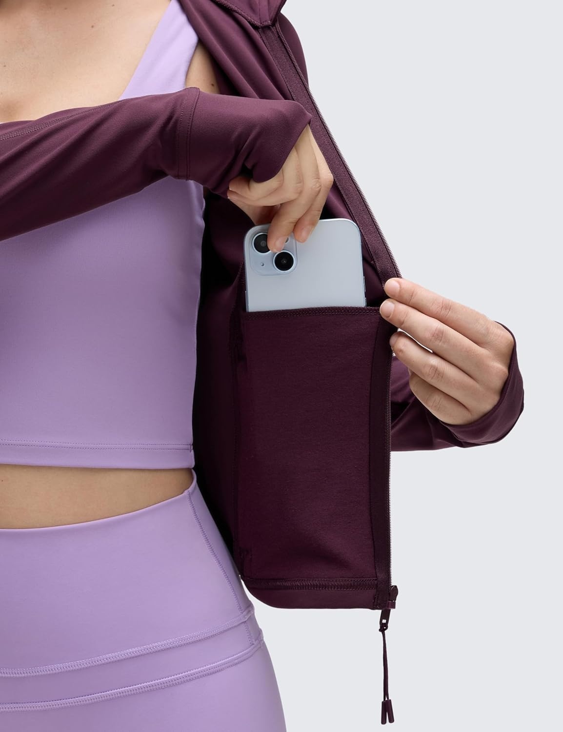 image:imageCRZ YOGA Butterluxe Waist Length Jackets for Women Full Zip Athletic Track Tops with Thumb Holes PocketsDeep Purple