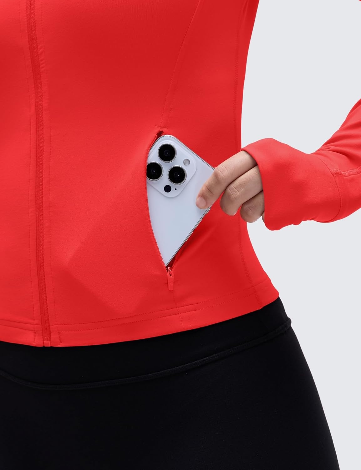 image:imageCRZ YOGA Butterluxe Waist Length Jackets for Women Full Zip Athletic Track Tops with Thumb Holes PocketsDeep Red