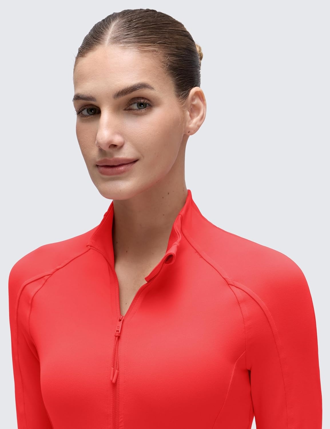image:imageCRZ YOGA Butterluxe Waist Length Jackets for Women Full Zip Athletic Track Tops with Thumb Holes PocketsDeep Red
