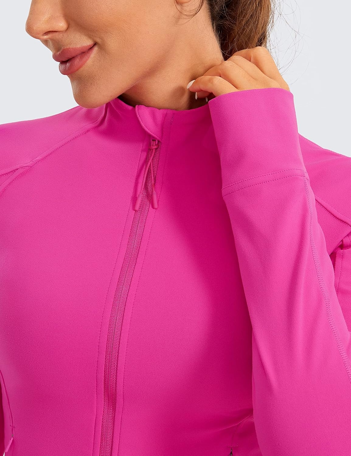 image:imageCRZ YOGA Butterluxe Waist Length Jackets for Women Full Zip Athletic Track Tops with Thumb Holes PocketsHibiscus Purple