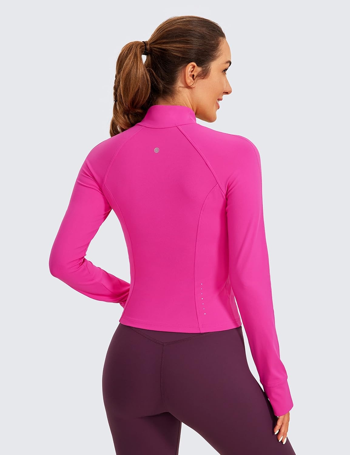 image:imageCRZ YOGA Butterluxe Waist Length Jackets for Women Full Zip Athletic Track Tops with Thumb Holes PocketsHibiscus Purple