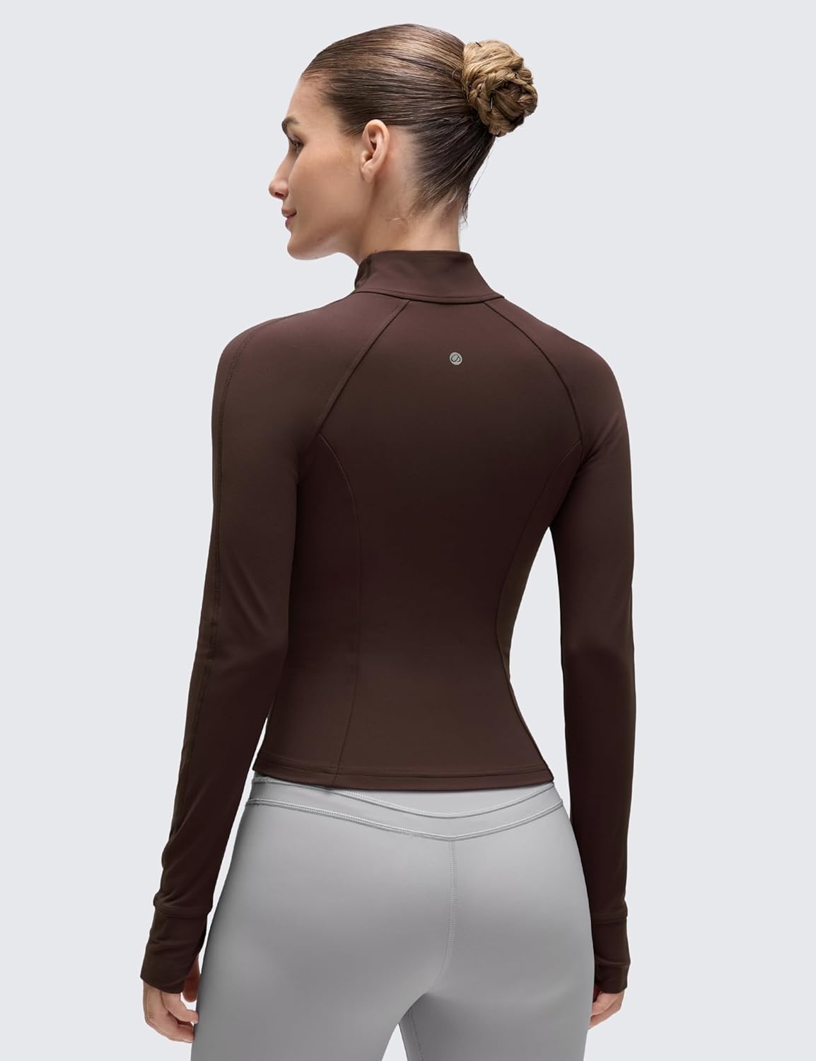 image:imageCRZ YOGA Butterluxe Waist Length Jackets for Women Full Zip Athletic Track Tops with Thumb Holes PocketsHot Fudge Brown