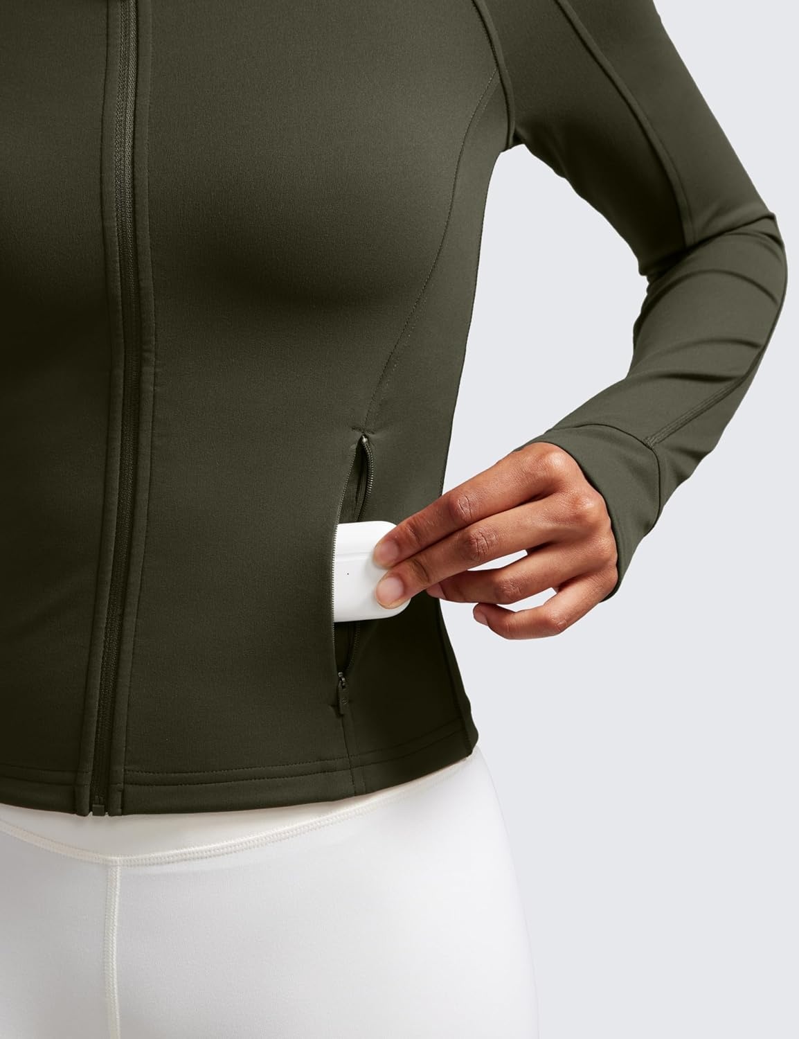 image:imageCRZ YOGA Butterluxe Waist Length Jackets for Women Full Zip Athletic Track Tops with Thumb Holes PocketsOlive Green