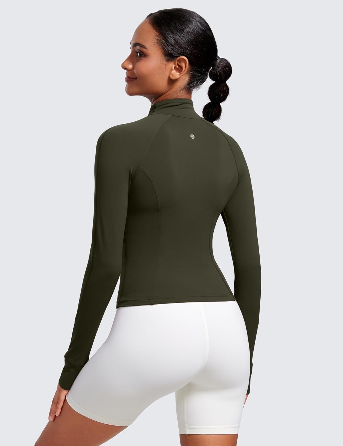 image:imageCRZ YOGA Butterluxe Waist Length Jackets for Women Full Zip Athletic Track Tops with Thumb Holes PocketsOlive Green