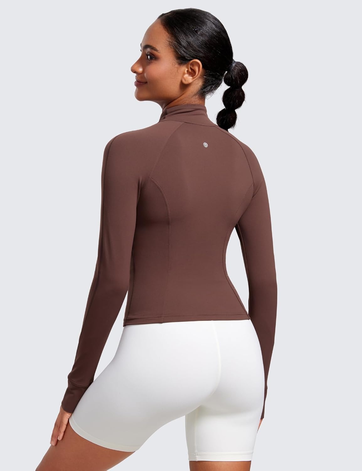 image:imageCRZ YOGA Butterluxe Waist Length Jackets for Women Full Zip Athletic Track Tops with Thumb Holes PocketsTaupe