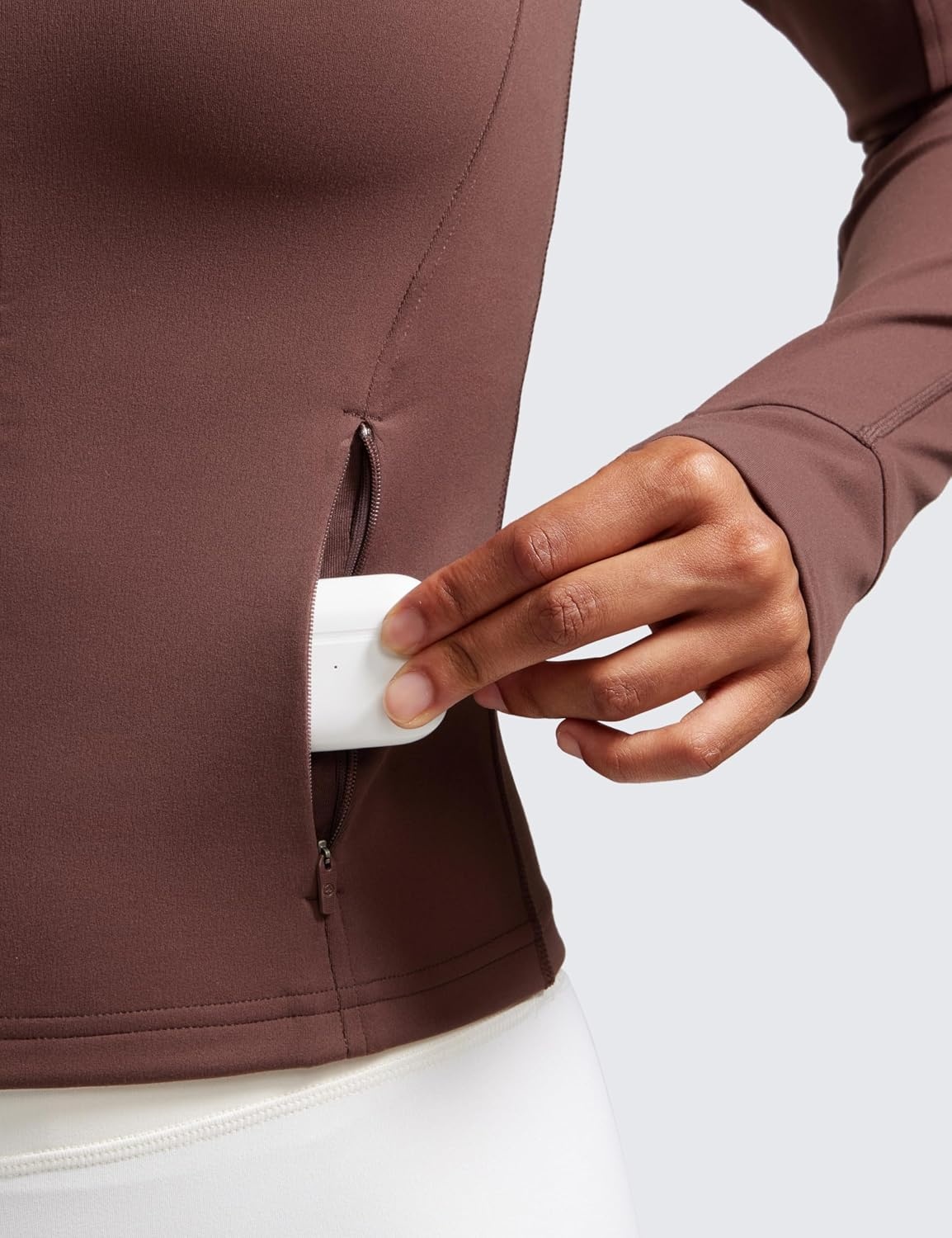 image:imageCRZ YOGA Butterluxe Waist Length Jackets for Women Full Zip Athletic Track Tops with Thumb Holes PocketsTaupe