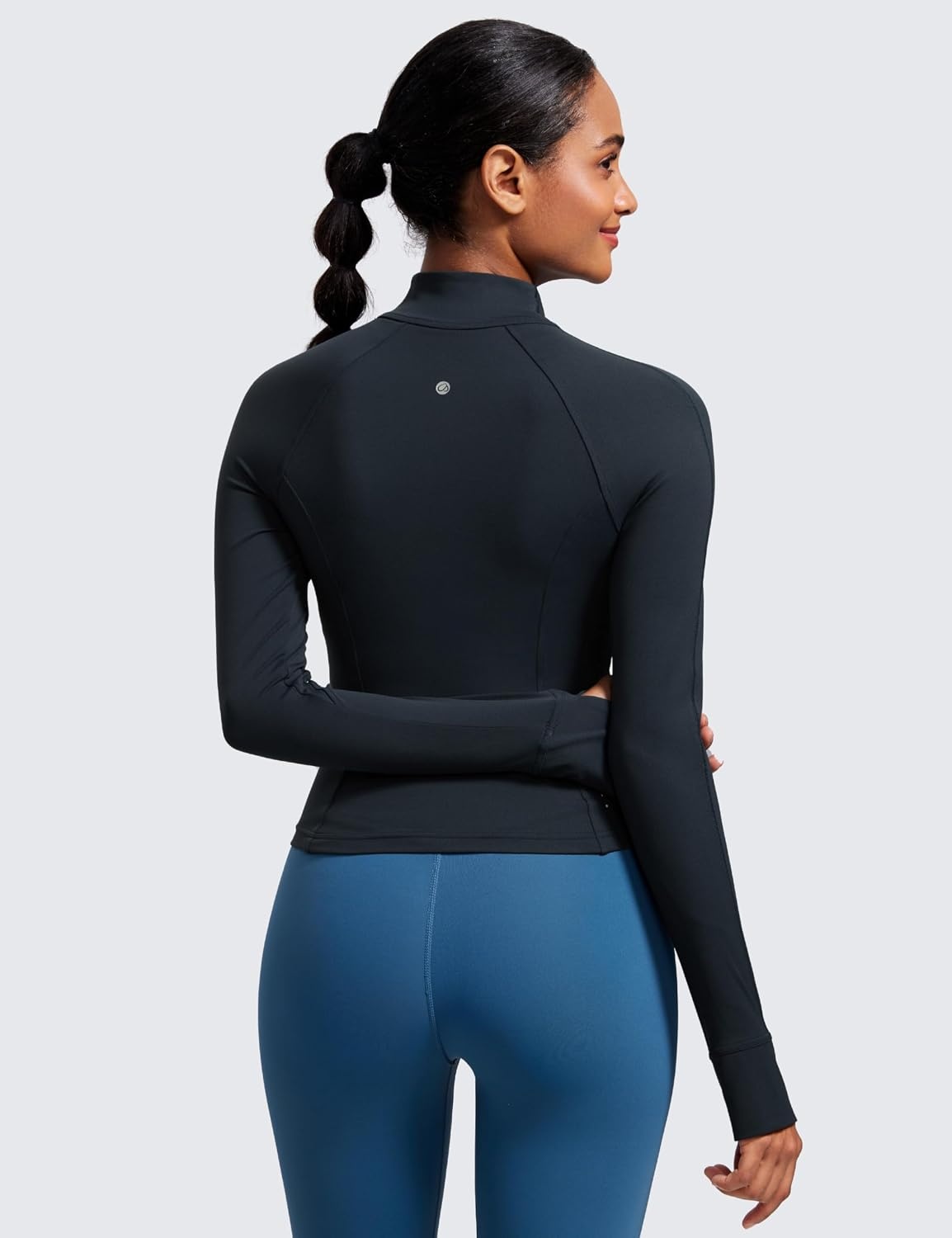 image:imageCRZ YOGA Butterluxe Waist Length Jackets for Women Full Zip Athletic Track Tops with Thumb Holes PocketsTrue Navy