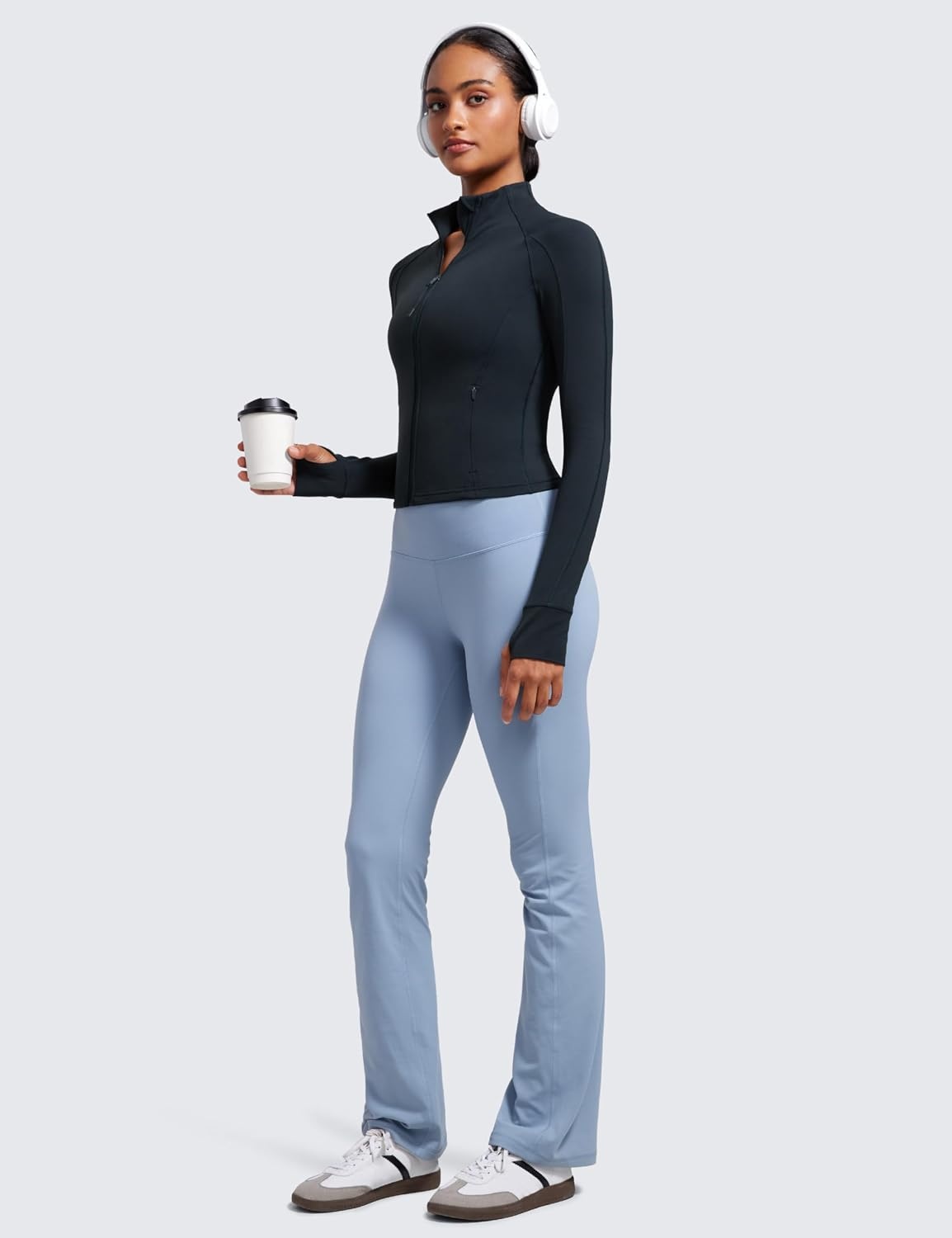 image:imageCRZ YOGA Butterluxe Waist Length Jackets for Women Full Zip Athletic Track Tops with Thumb Holes PocketsTrue Navy
