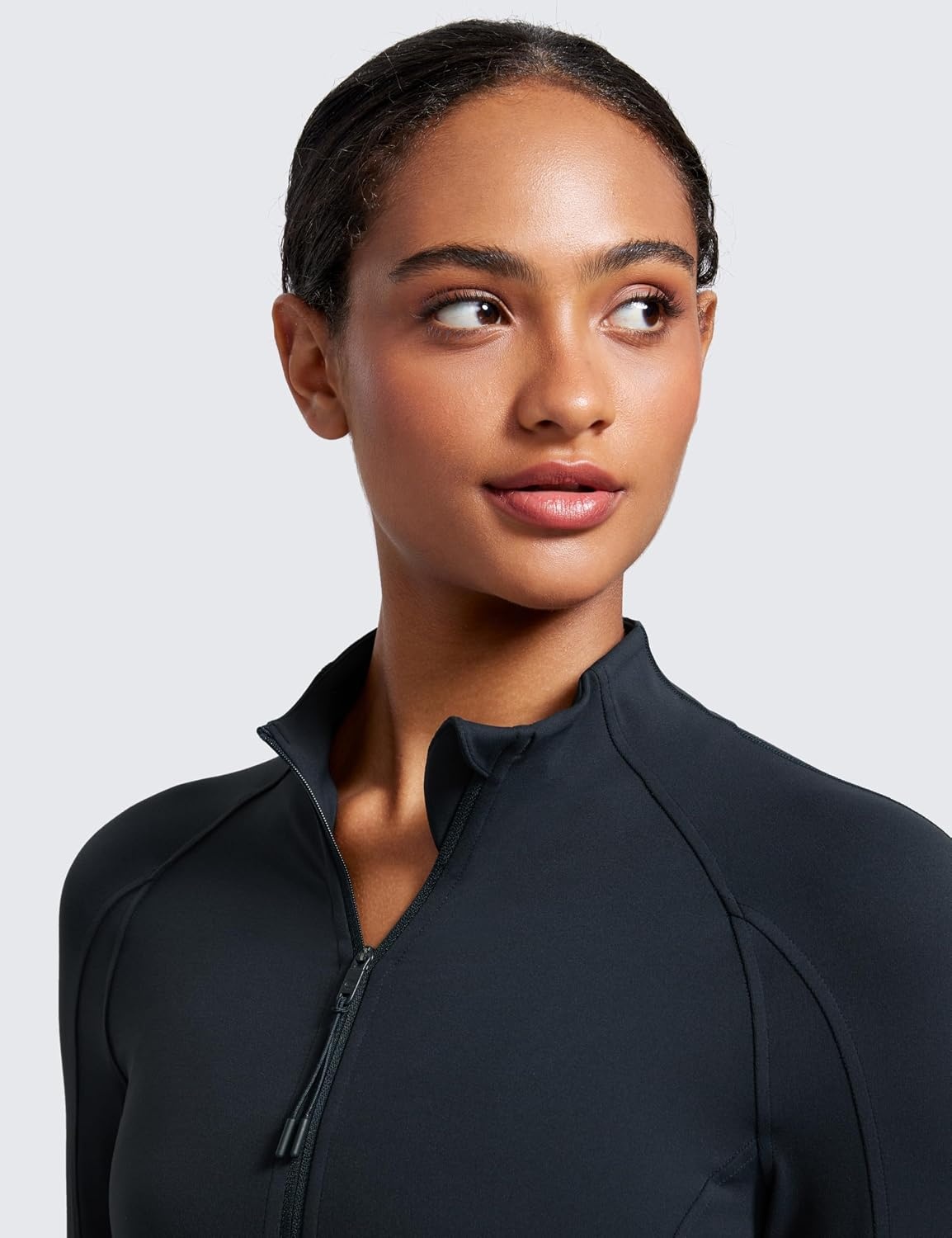 image:imageCRZ YOGA Butterluxe Waist Length Jackets for Women Full Zip Athletic Track Tops with Thumb Holes PocketsTrue Navy