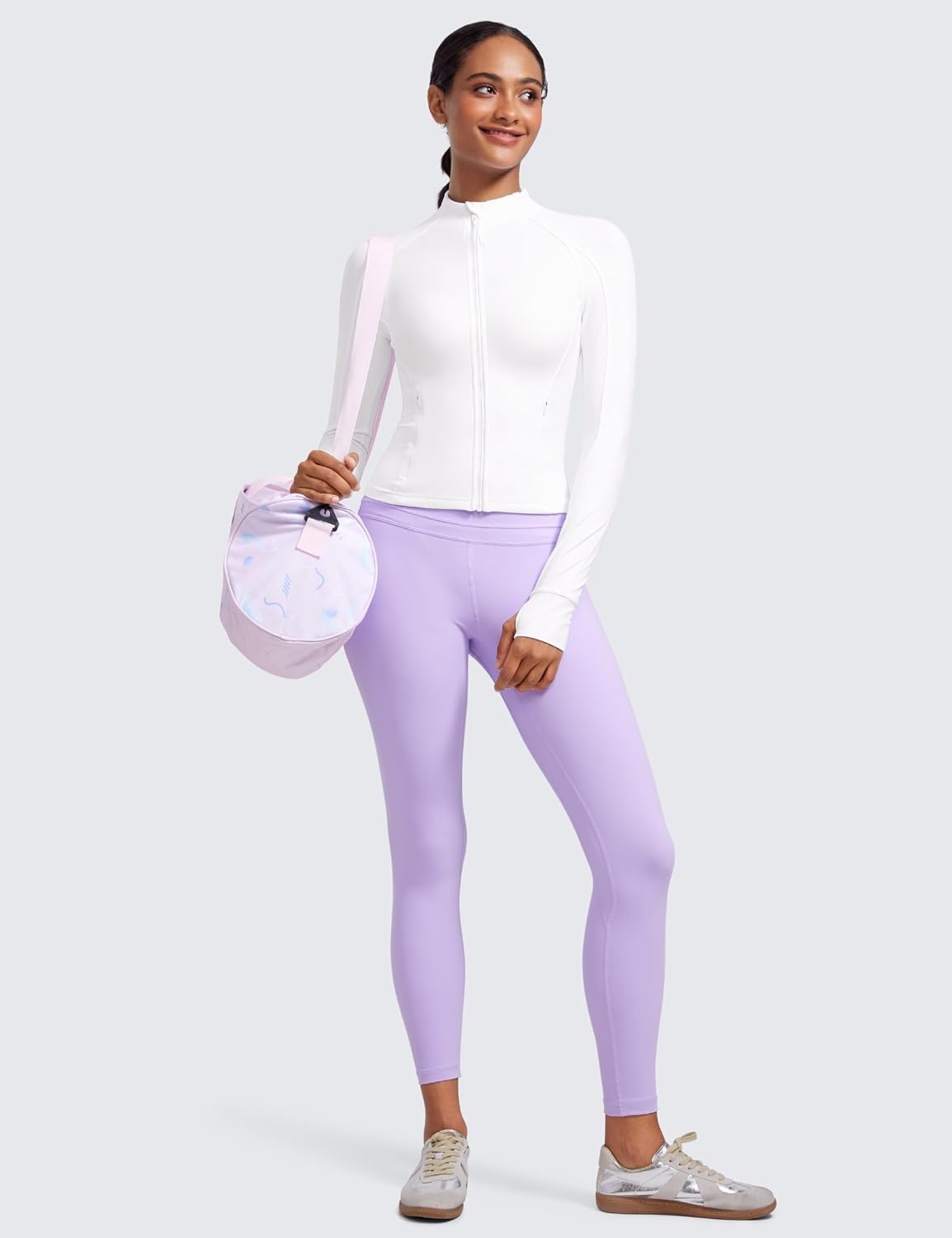 image:imageCRZ YOGA Butterluxe Waist Length Jackets for Women Full Zip Athletic Track Tops with Thumb Holes PocketsWhite
