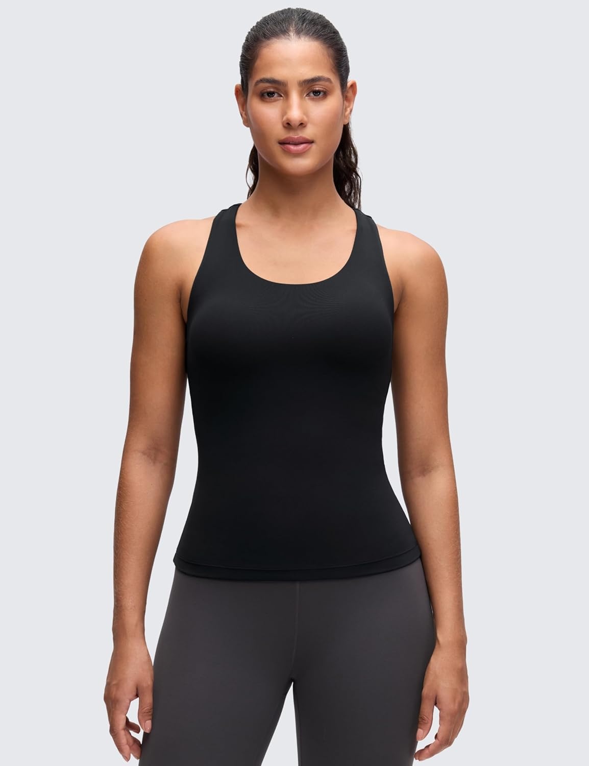 image:imageCRZ YOGA Butterluxe Workout Racerback Tank Tops for Women Padded Athletic Spandex Yoga Shirts with Built in BraBlack