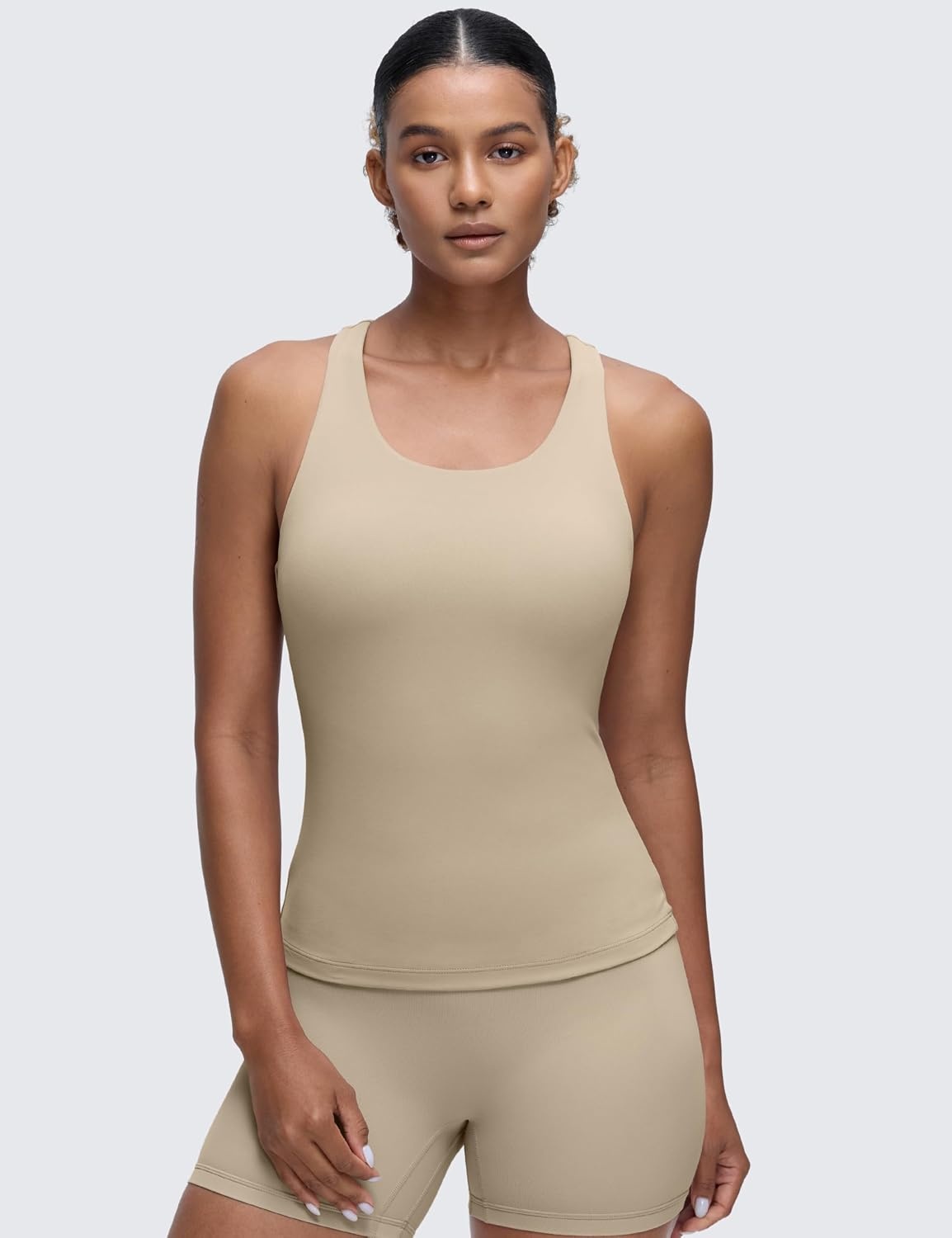 image:imageCRZ YOGA Butterluxe Workout Racerback Tank Tops for Women Padded Athletic Spandex Yoga Shirts with Built in BraOak