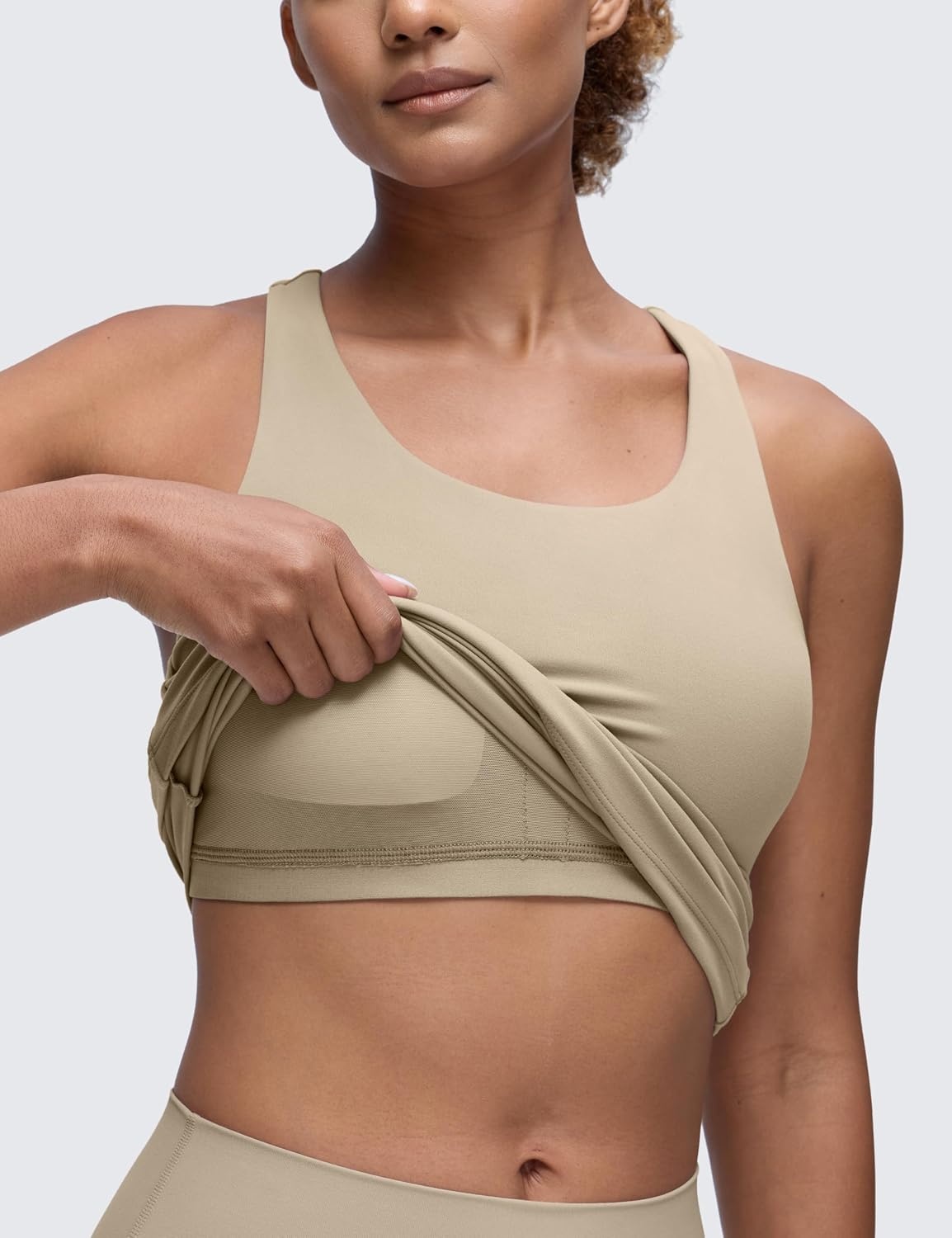 image:imageCRZ YOGA Butterluxe Workout Racerback Tank Tops for Women Padded Athletic Spandex Yoga Shirts with Built in BraOak