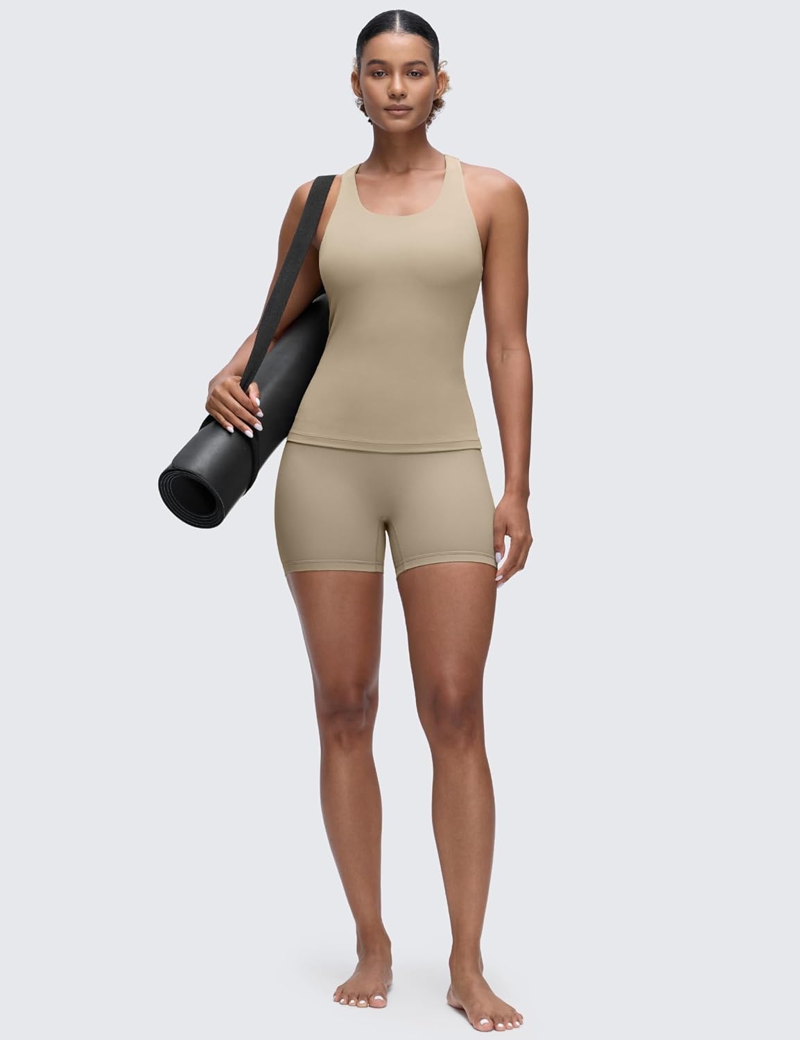 image:imageCRZ YOGA Butterluxe Workout Racerback Tank Tops for Women Padded Athletic Spandex Yoga Shirts with Built in BraOak