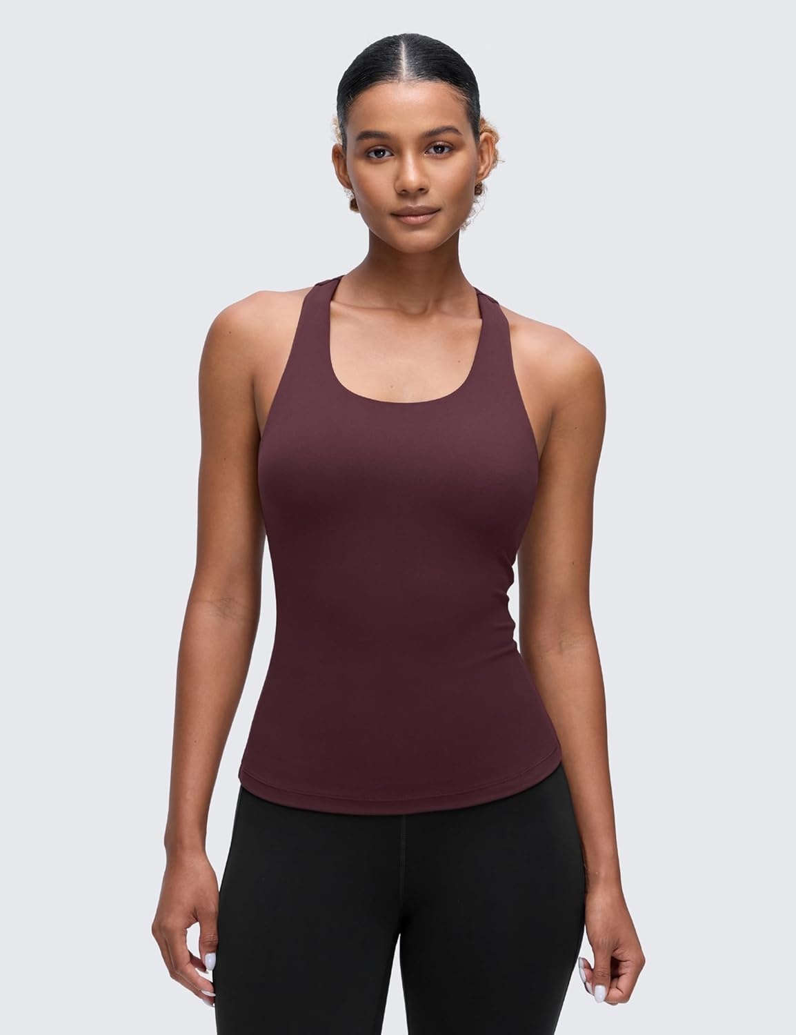 image:imageCRZ YOGA Butterluxe Workout Racerback Tank Tops for Women Padded Athletic Spandex Yoga Shirts with Built in BraRipe Plum