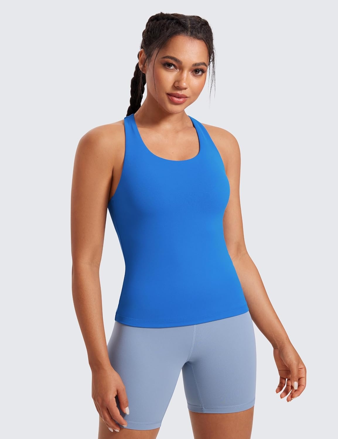 image:imageCRZ YOGA Butterluxe Workout Racerback Tank Tops for Women Padded Athletic Spandex Yoga Shirts with Built in BraSparkle Blue