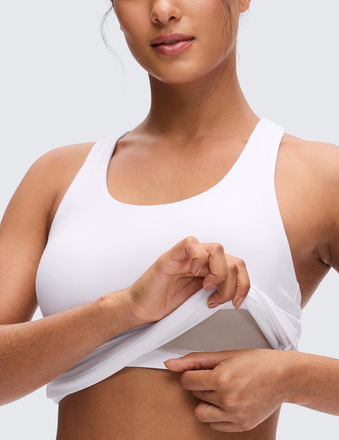 image:imageCRZ YOGA Butterluxe Workout Racerback Tank Tops for Women Padded Athletic Spandex Yoga Shirts with Built in BraWhite