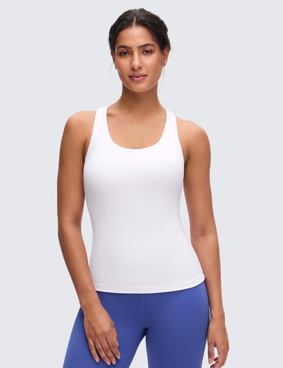 image:imageCRZ YOGA Butterluxe Workout Racerback Tank Tops for Women Padded Athletic Spandex Yoga Shirts with Built in BraWhite