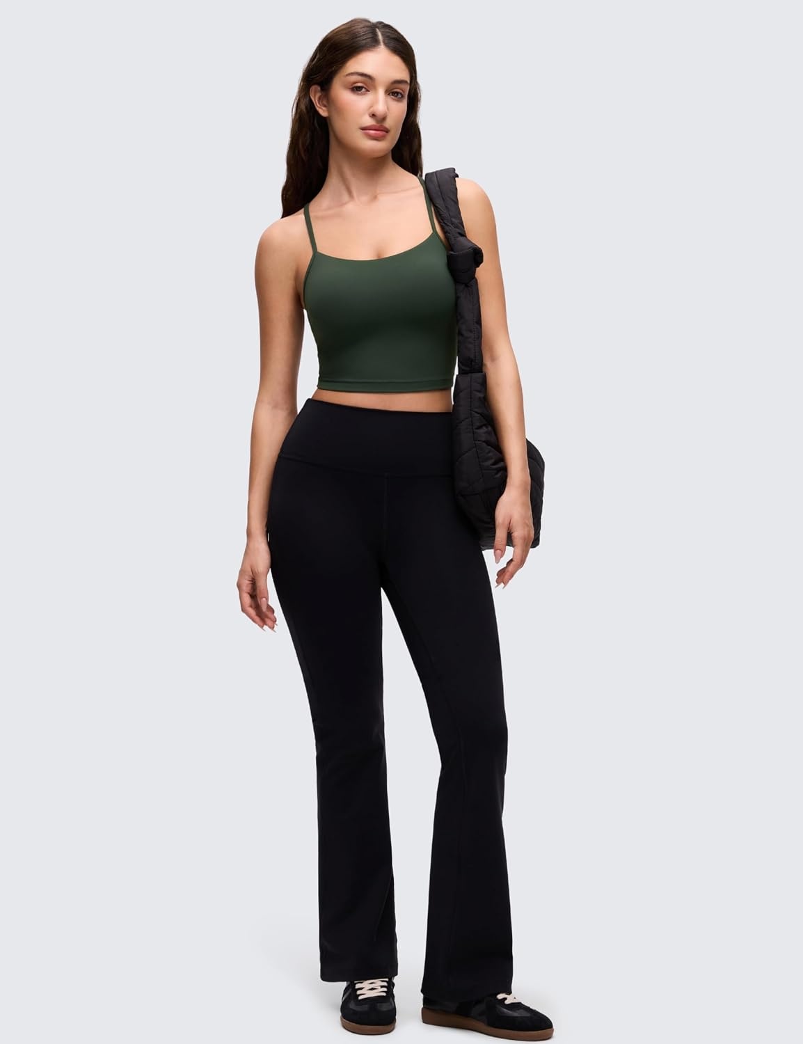 image:imageCRZ YOGA Butterluxe Y Back Crop Tank Tops for Women Spaghetti Straps Racerback Padded Yoga Workout Longline Sports BrasLegend Green