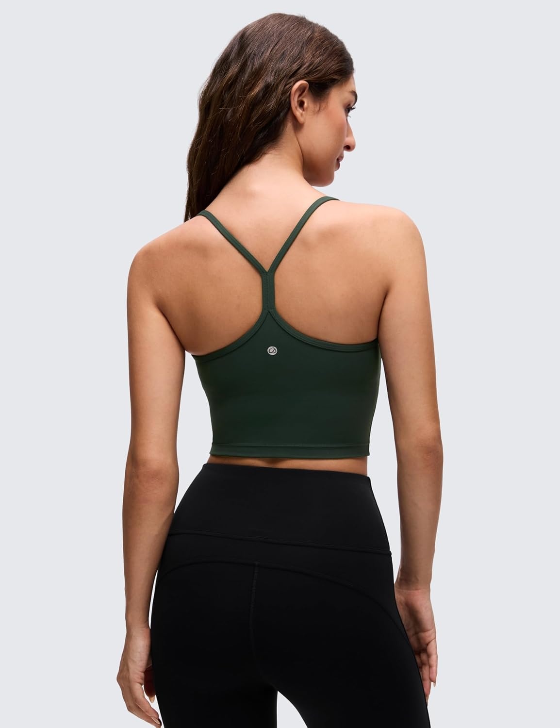 image:imageCRZ YOGA Butterluxe Y Back Crop Tank Tops for Women Spaghetti Straps Racerback Padded Yoga Workout Longline Sports BrasLegend Green