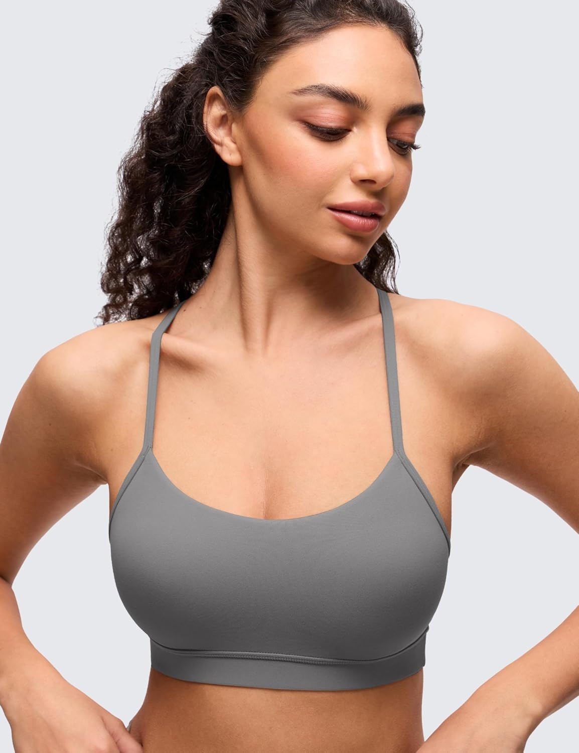 image:imageCRZ YOGA Butterluxe Y Back Sports Bras for Women Padded Racerback Low Impact Spaghetti Thin Strap Workout Yoga TopAsh Grey