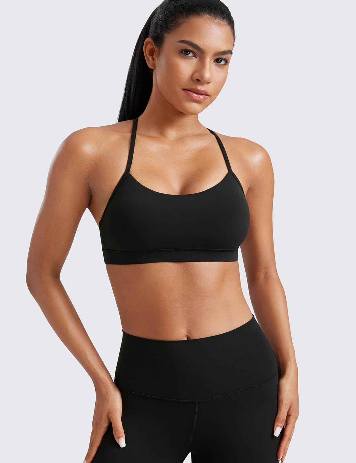 image:imageCRZ YOGA Butterluxe Y Back Sports Bras for Women Padded Racerback Low Impact Spaghetti Thin Strap Workout Yoga TopBlack
