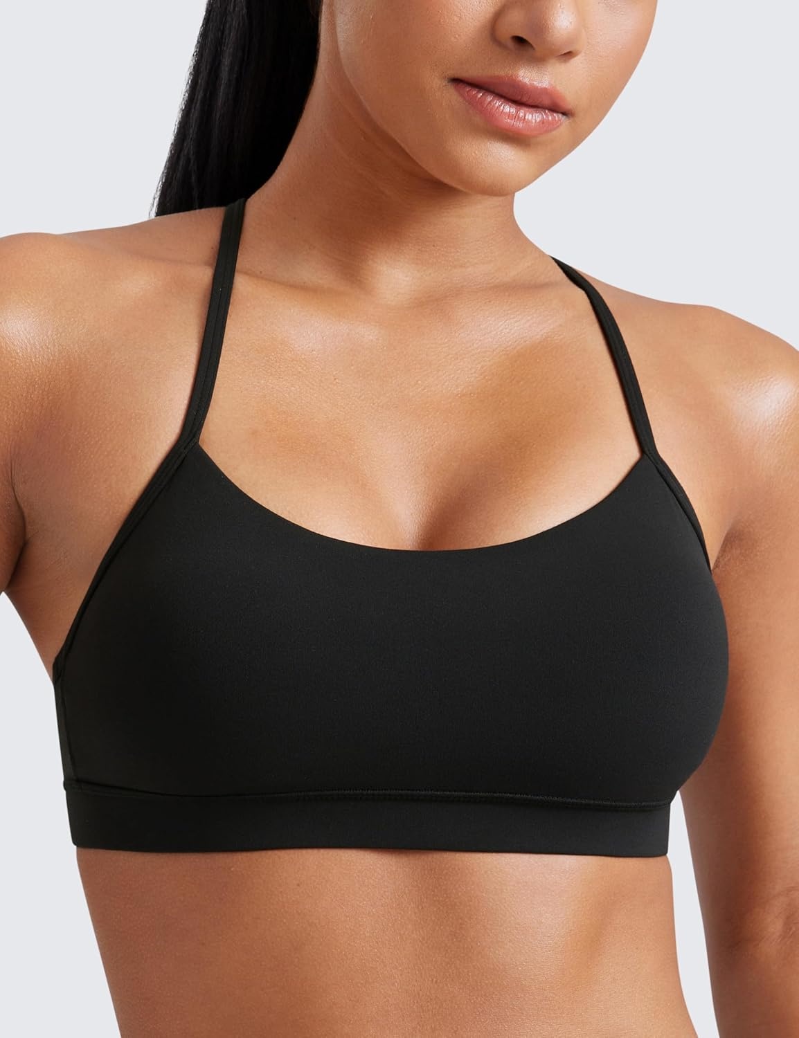 image:imageCRZ YOGA Butterluxe Y Back Sports Bras for Women Padded Racerback Low Impact Spaghetti Thin Strap Workout Yoga TopBlack