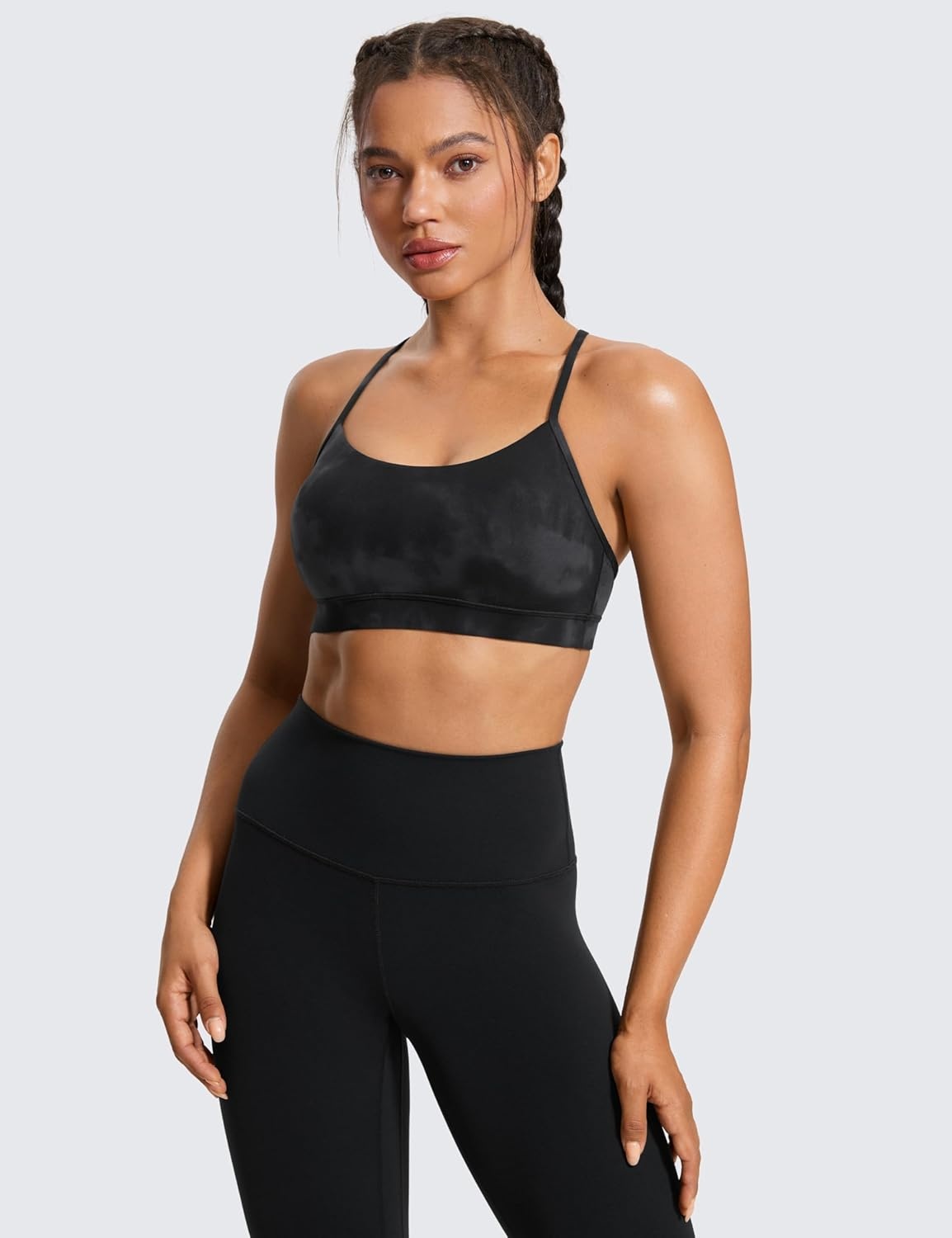 image:imageCRZ YOGA Butterluxe Y Back Sports Bras for Women Padded Racerback Low Impact Spaghetti Thin Strap Workout Yoga TopBlack Tie Dye Flowers