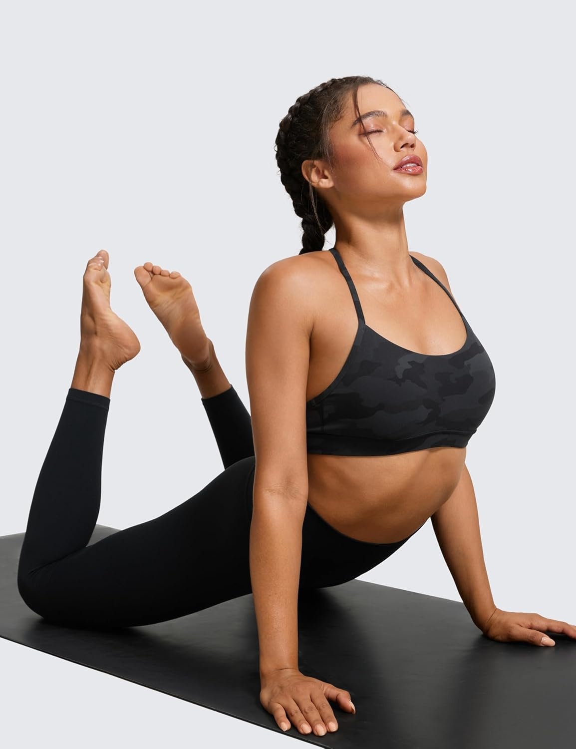 image:imageCRZ YOGA Butterluxe Y Back Sports Bras for Women Padded Racerback Low Impact Spaghetti Thin Strap Workout Yoga TopDark Grey Camouflage 2